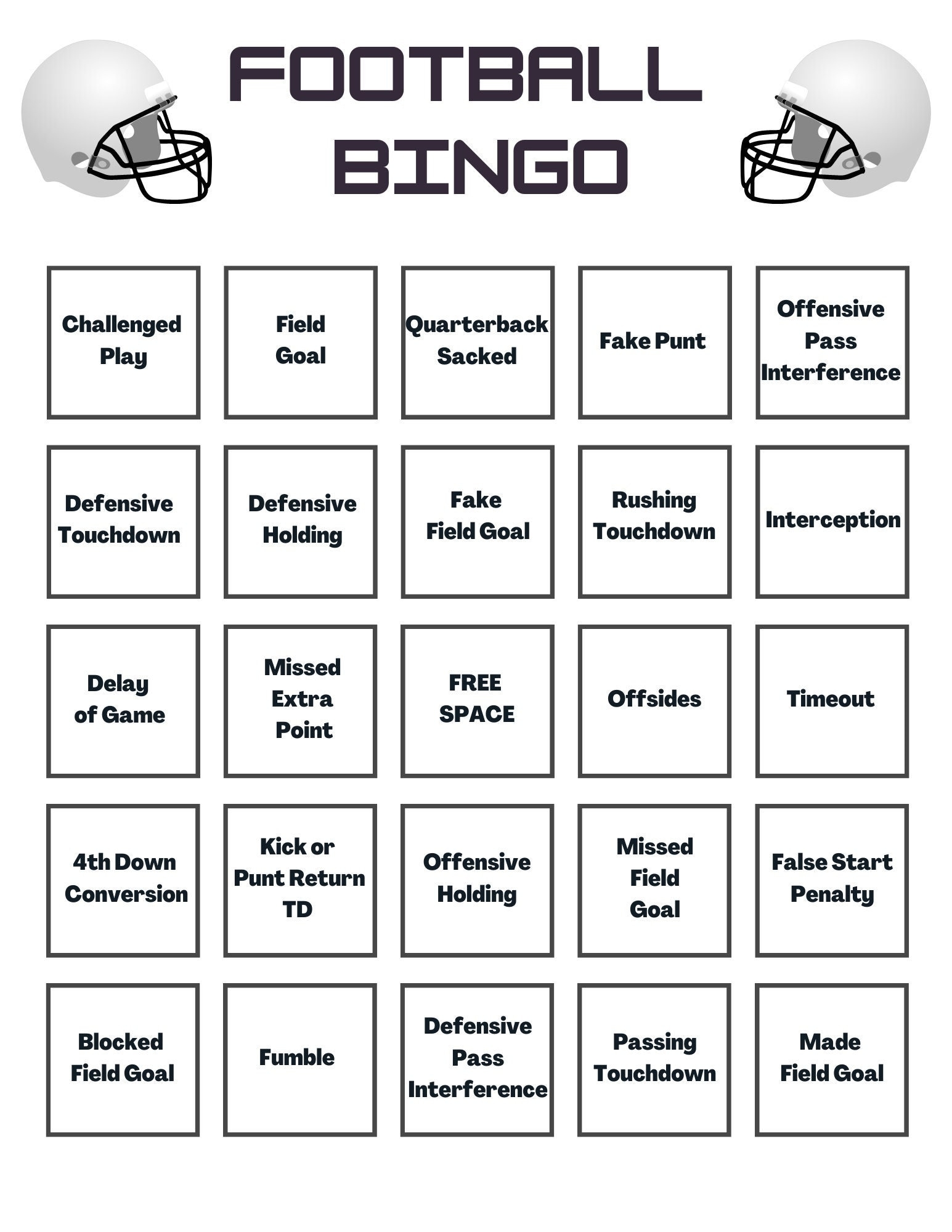 Free Printable Football Bingo Cards Pdf