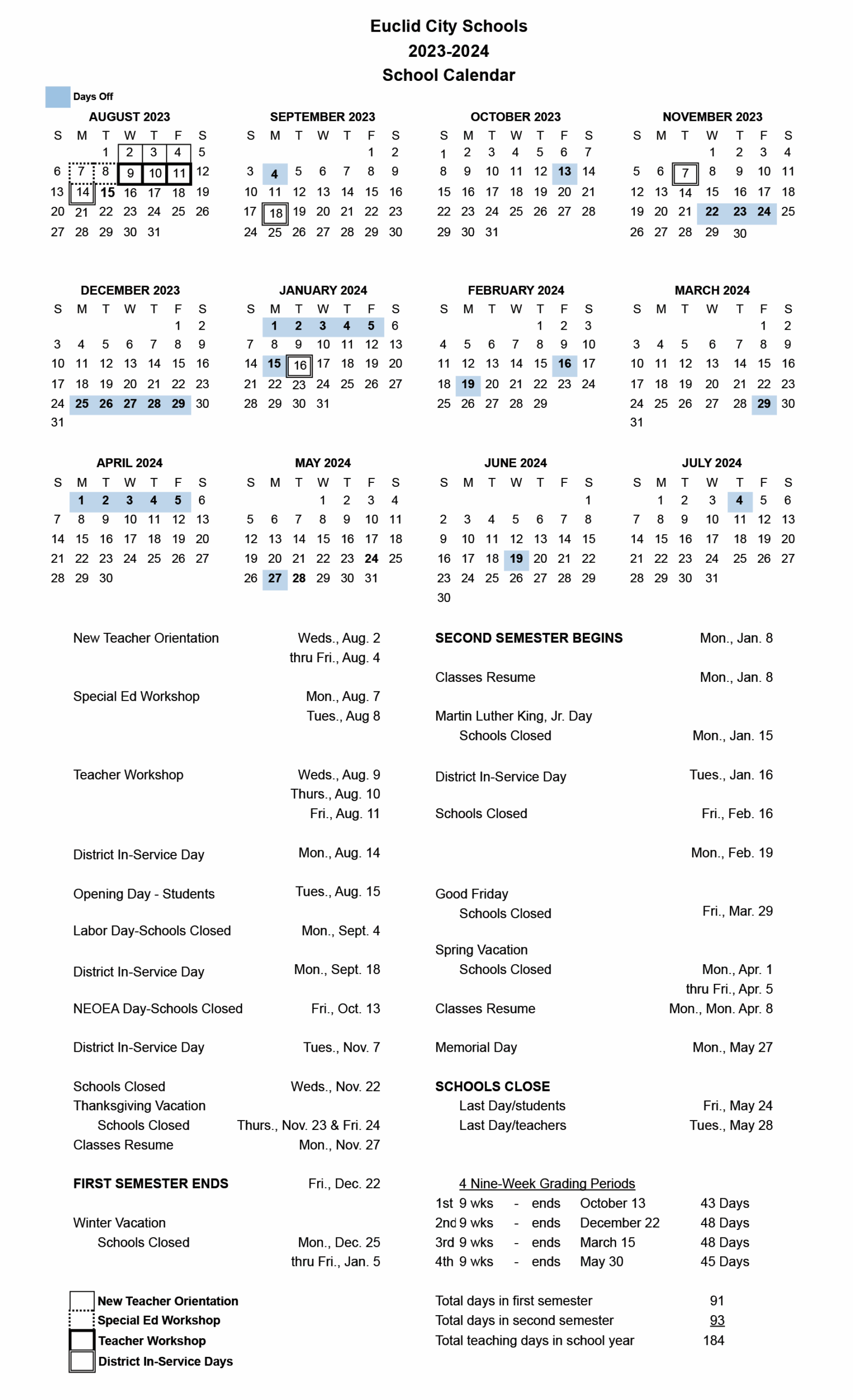 May Center School Calendar 2023 2026