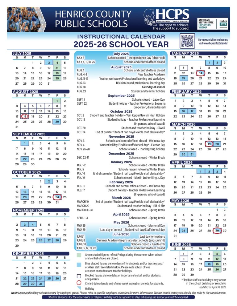 2025 26 School Calendar Henrico County Public Schools
