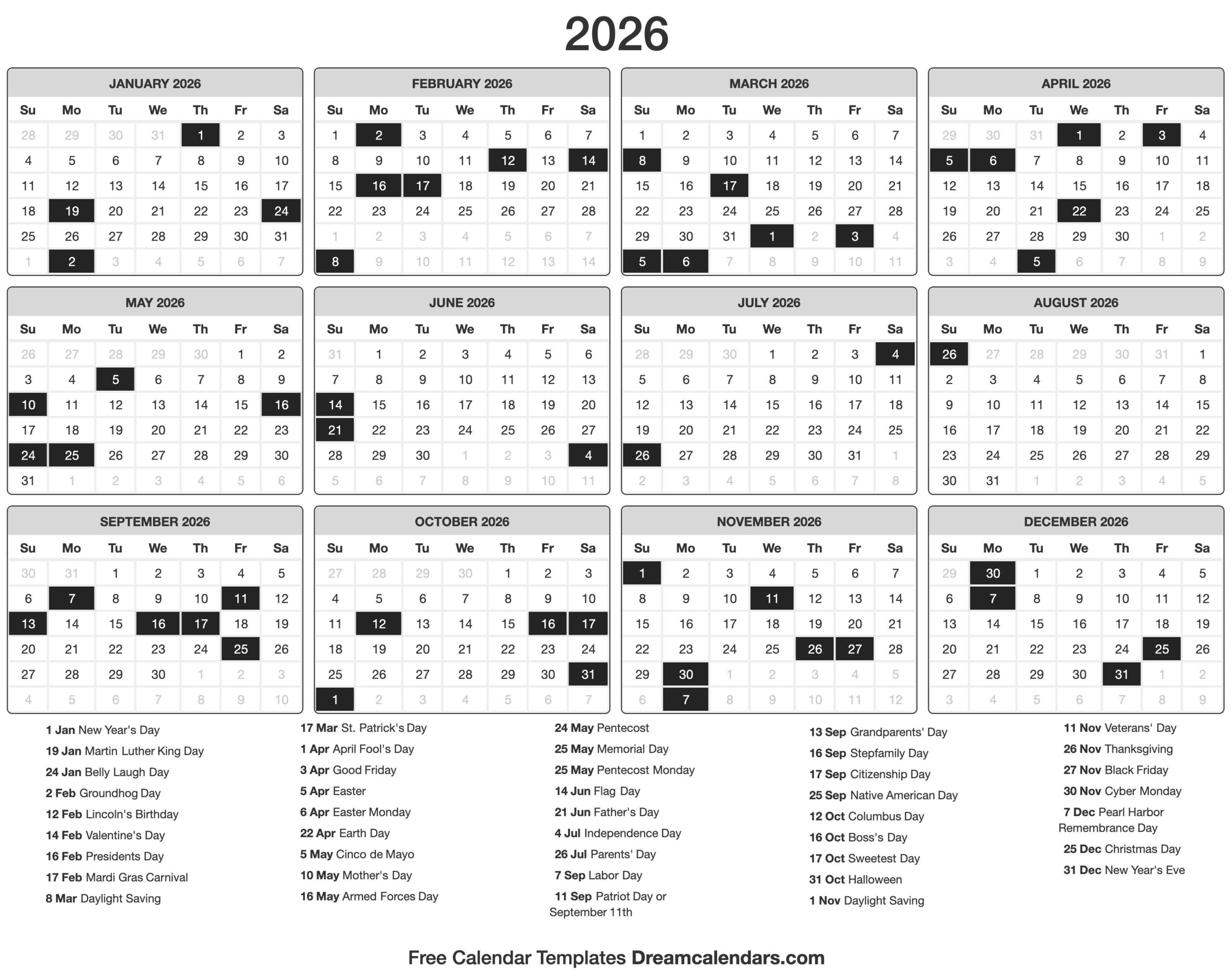 May 2026 Calendar Special Days