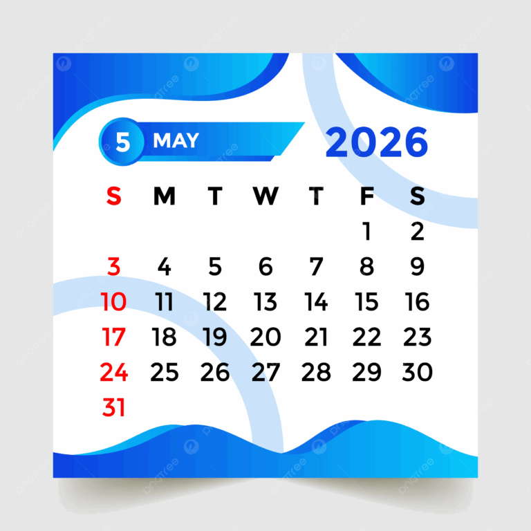 2026 Calendar May Month Vector Template Download On Pngtree