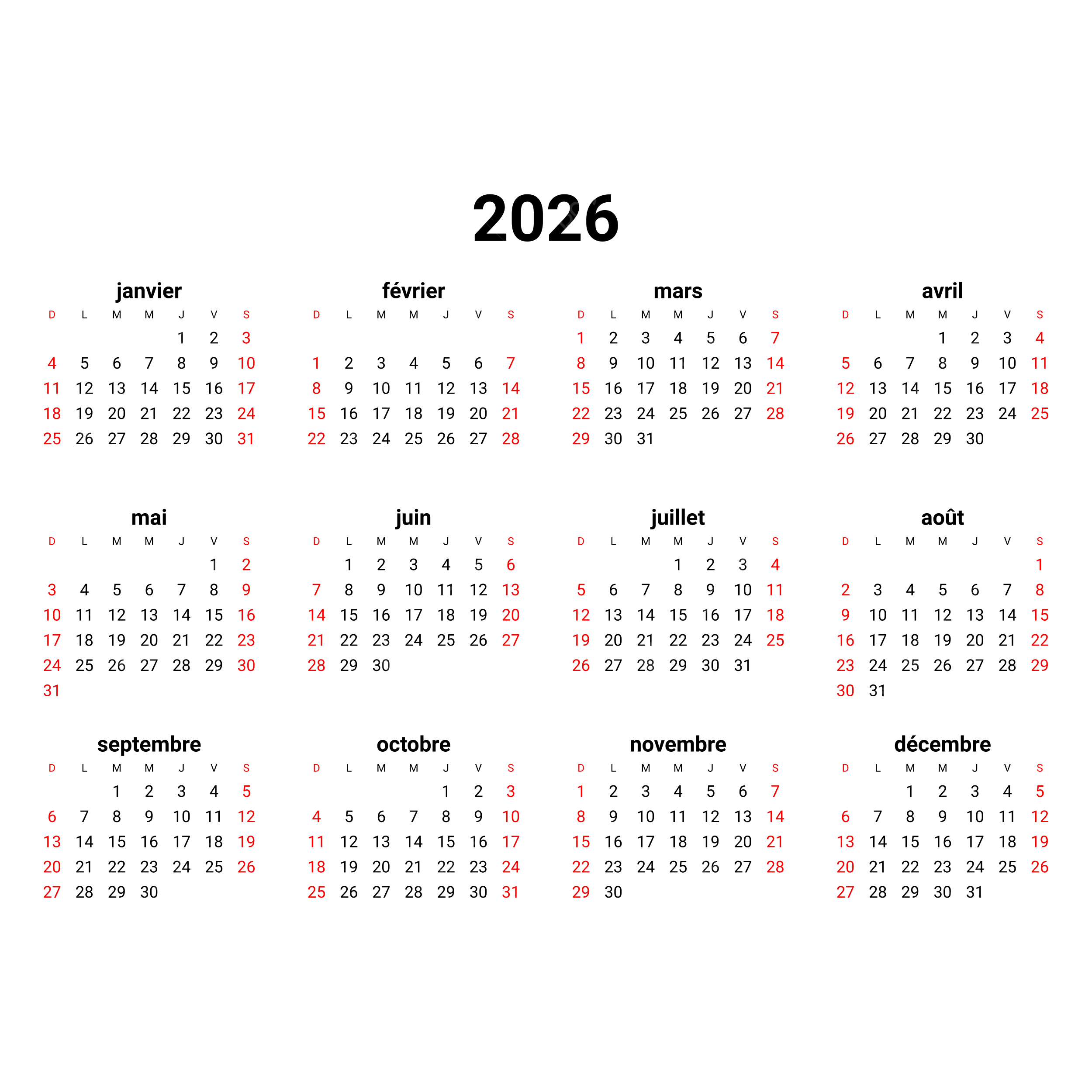 2026 French Simple Desktop Calendar Vector 2026 French Simple Desktop Calendar 2026 PNG And Vector With Transparent Background For Free Download