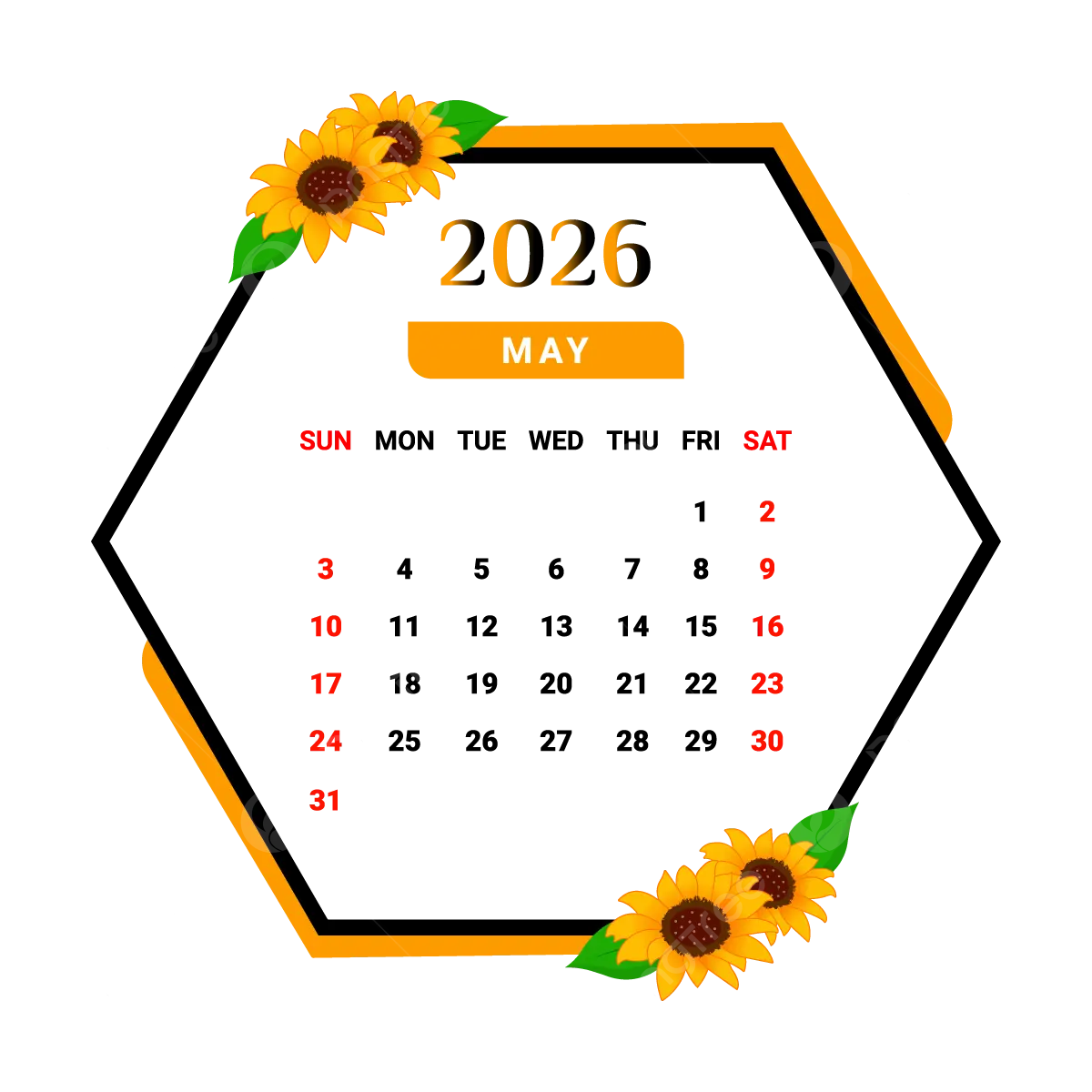 May Calendar 2026 Transparent