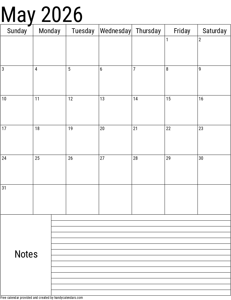 May Calendar 2026 Blank