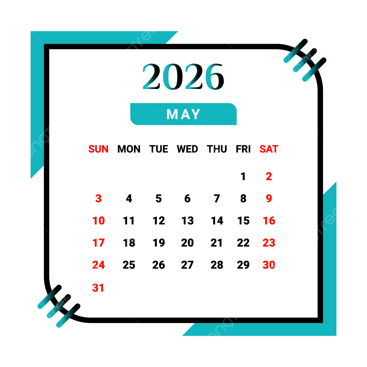 2026 May Month Calendar With Black And Green Vector Monthly 