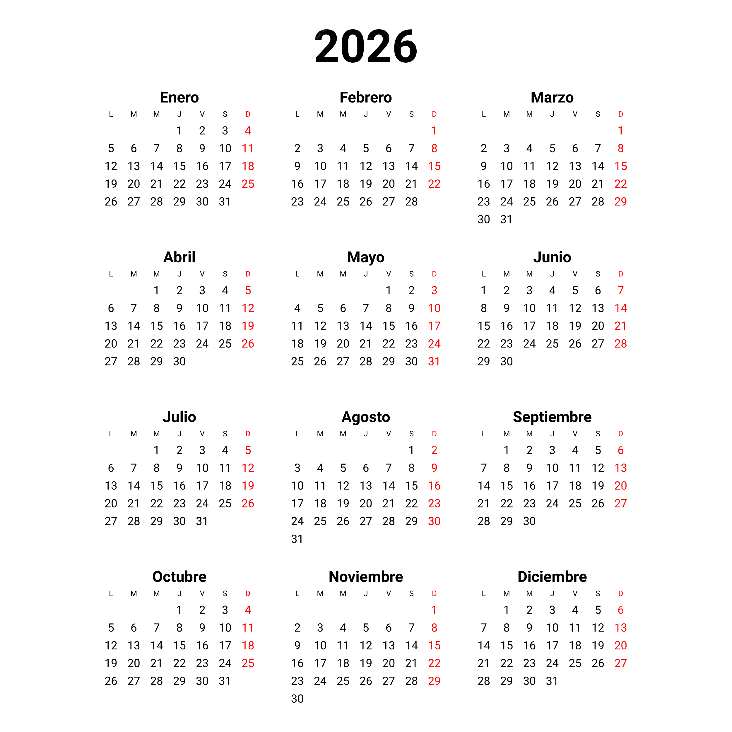 2026 Spanish Simple Calendar Vector 2026 Spanish Simple Calendar 2026 PNG And Vector With Transparent Background For Free Download