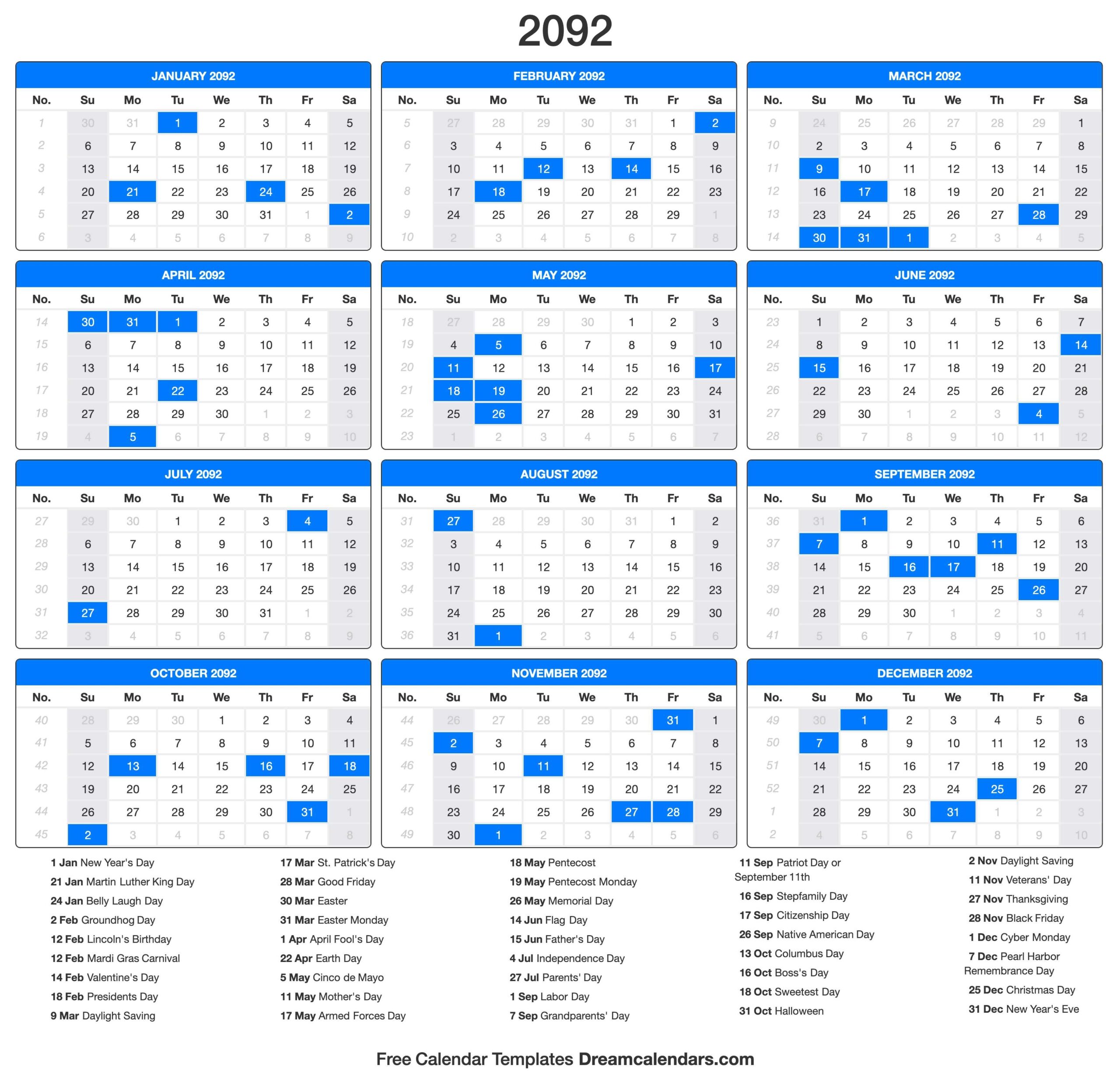 2092 Calendar
