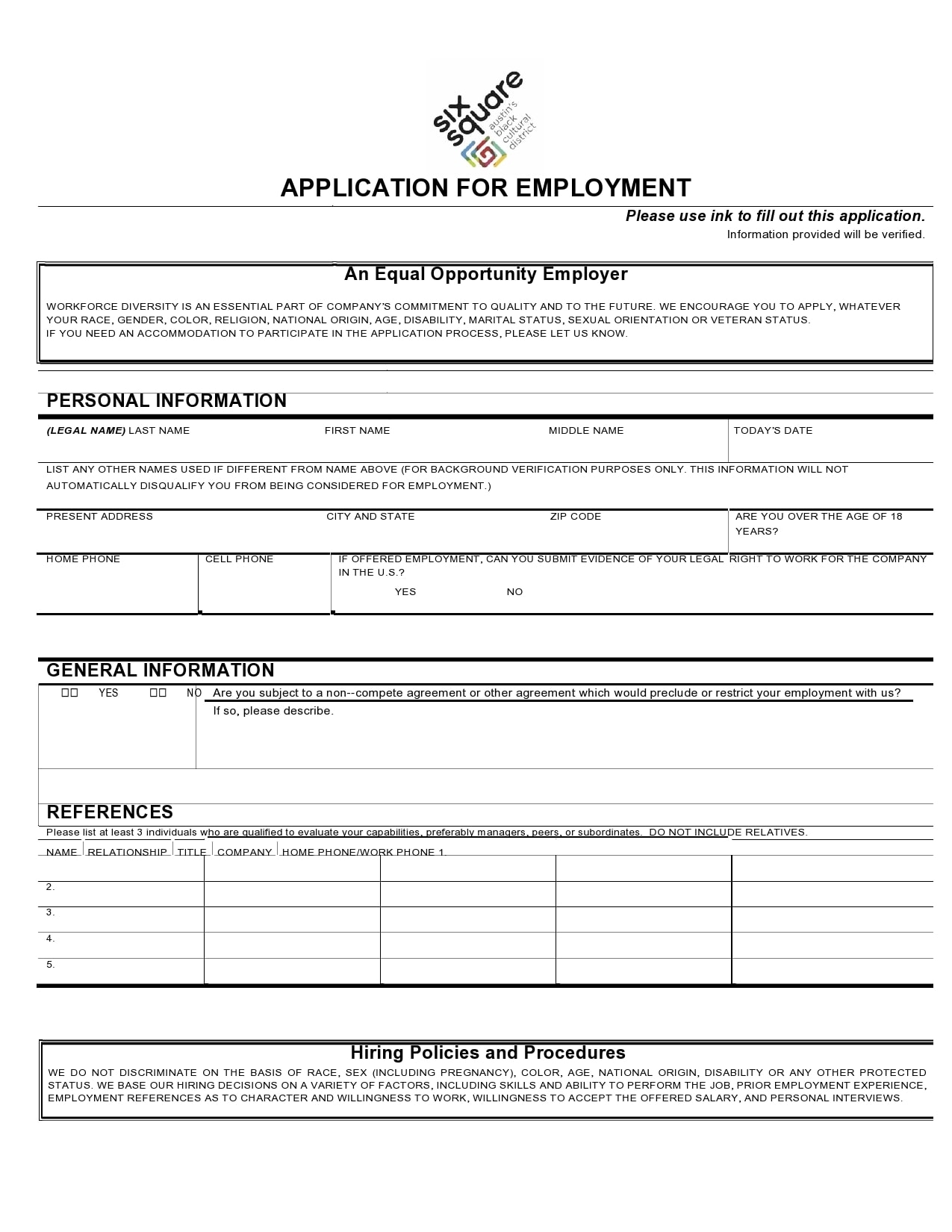 Free Printable Employee Application