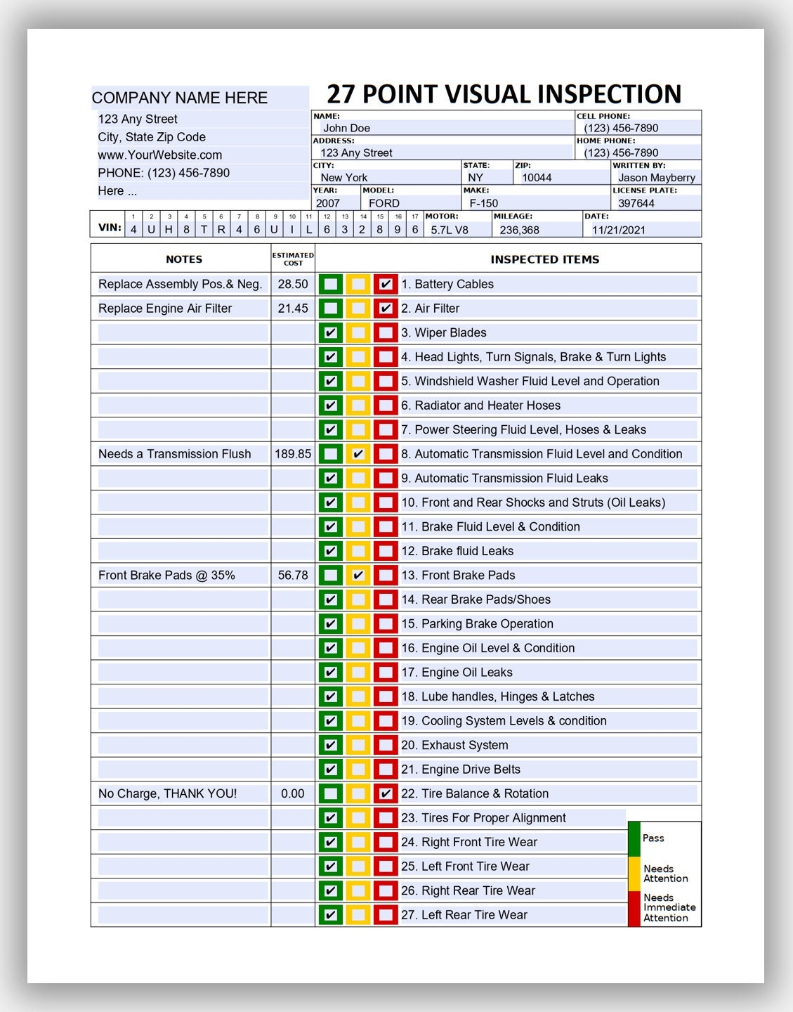 27 Point Visual Vehicle Inspection Form Fillable PDF Multi point Vehicle Inspection Checklist Printable Vehicle Inspection Worksheet Etsy Canada