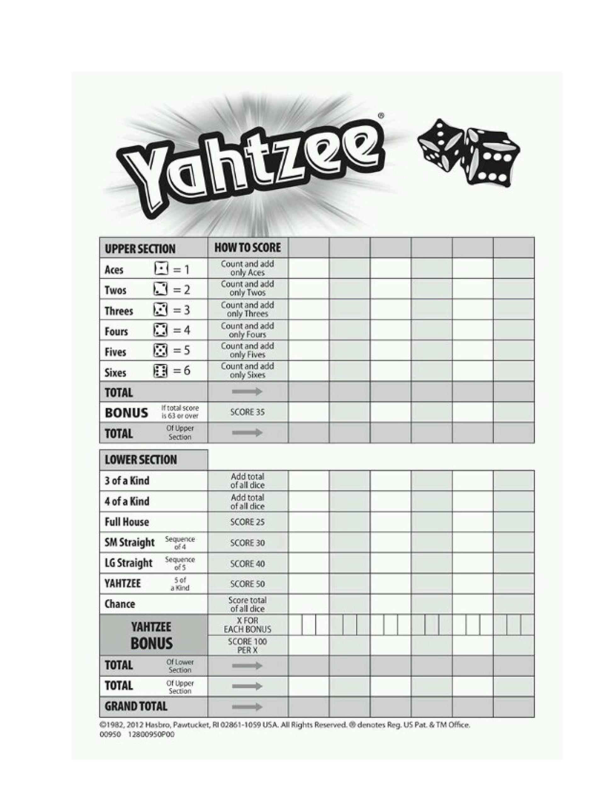Printable Yahtzee Score Sheets Free