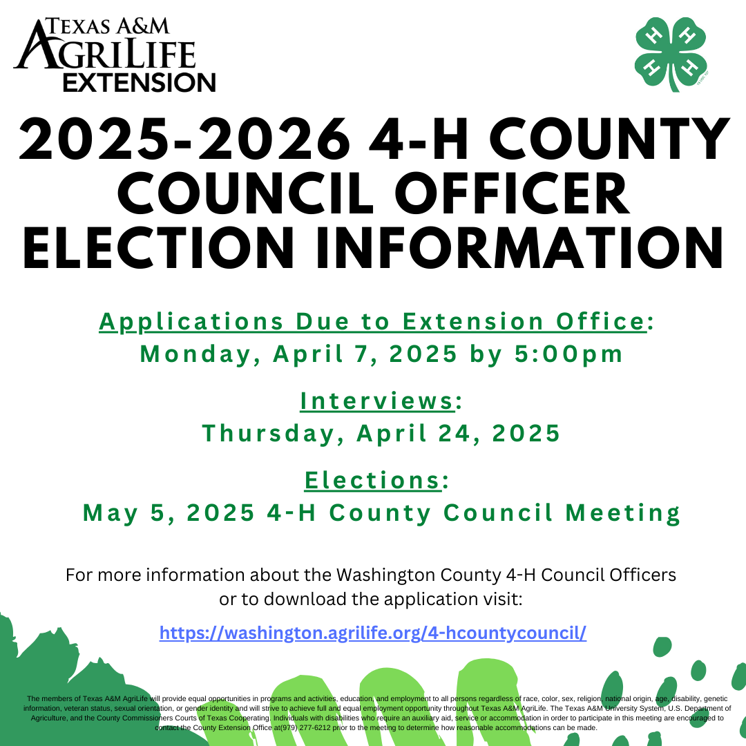 4 H County Council Officer Applications Due Washington