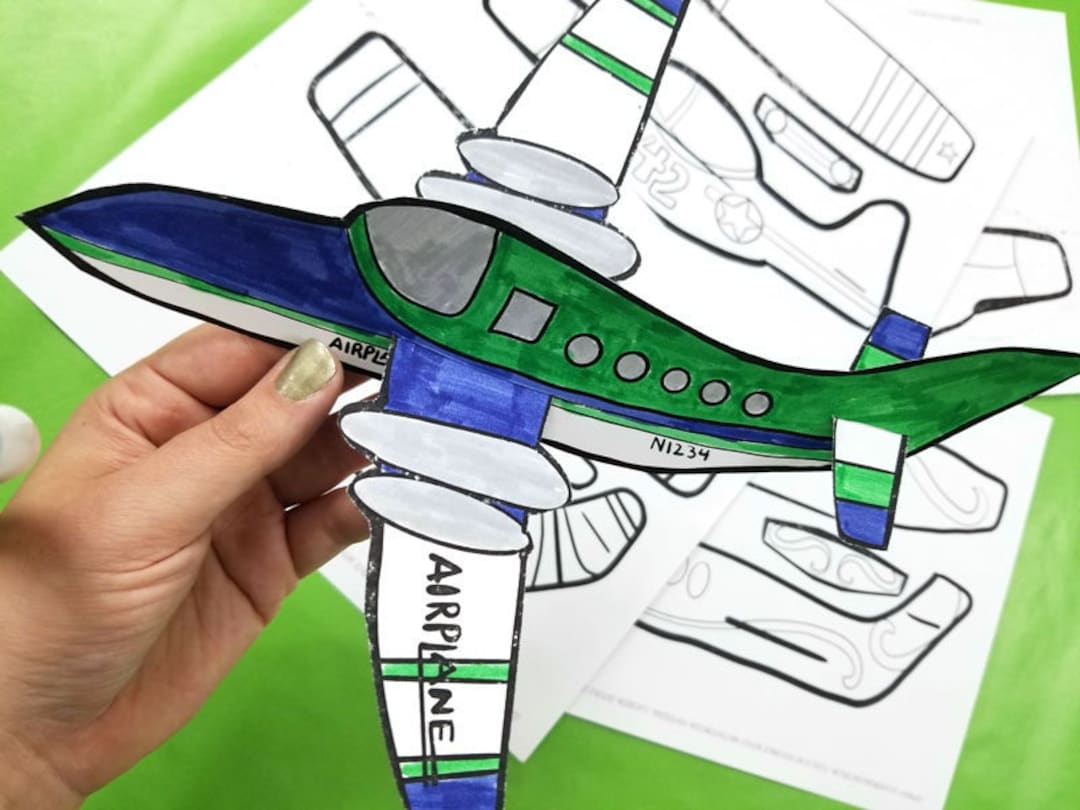 4 Styles Paper Airplanes Coloring Pages Color in Paper Craft Template Paper Toy Craft Instant Download Kids Craft Template Etsy
