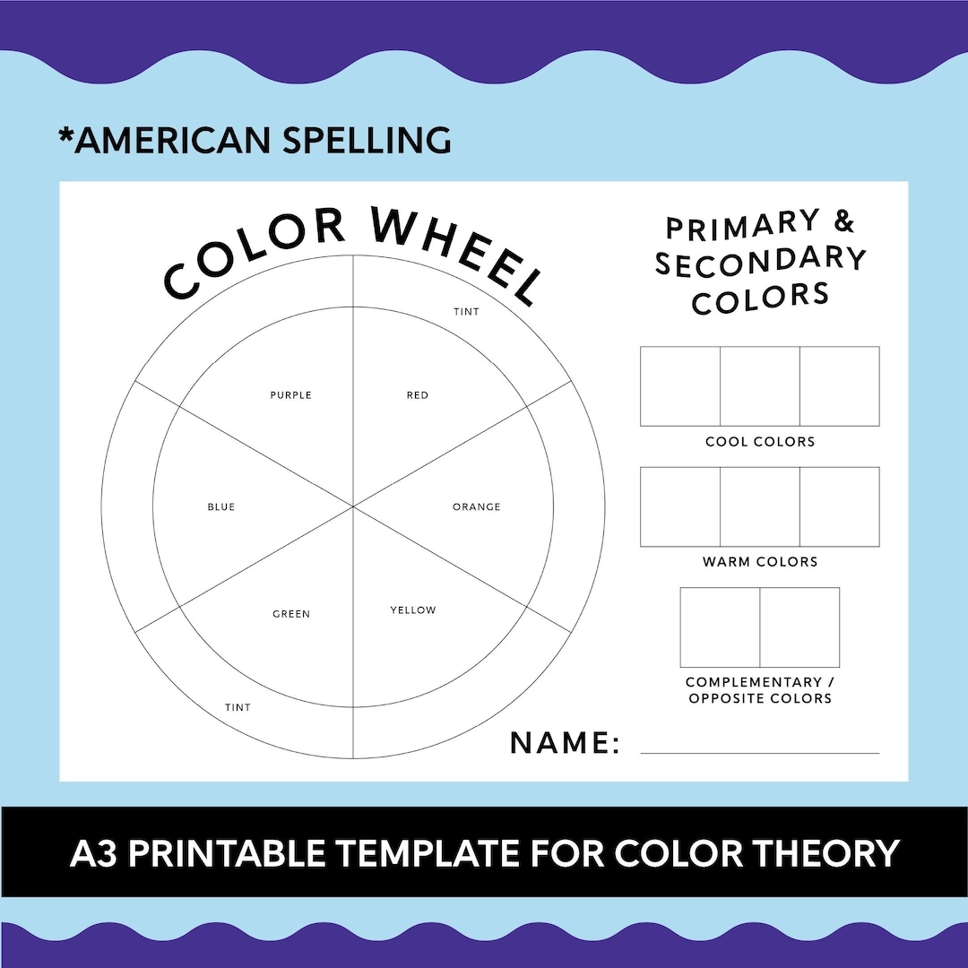 A3 Printable Colour Wheel Template american Basic Primary U0026 Secondary Colours Fun Student Lesson Activity Worksheet Painting Class Etsy UK