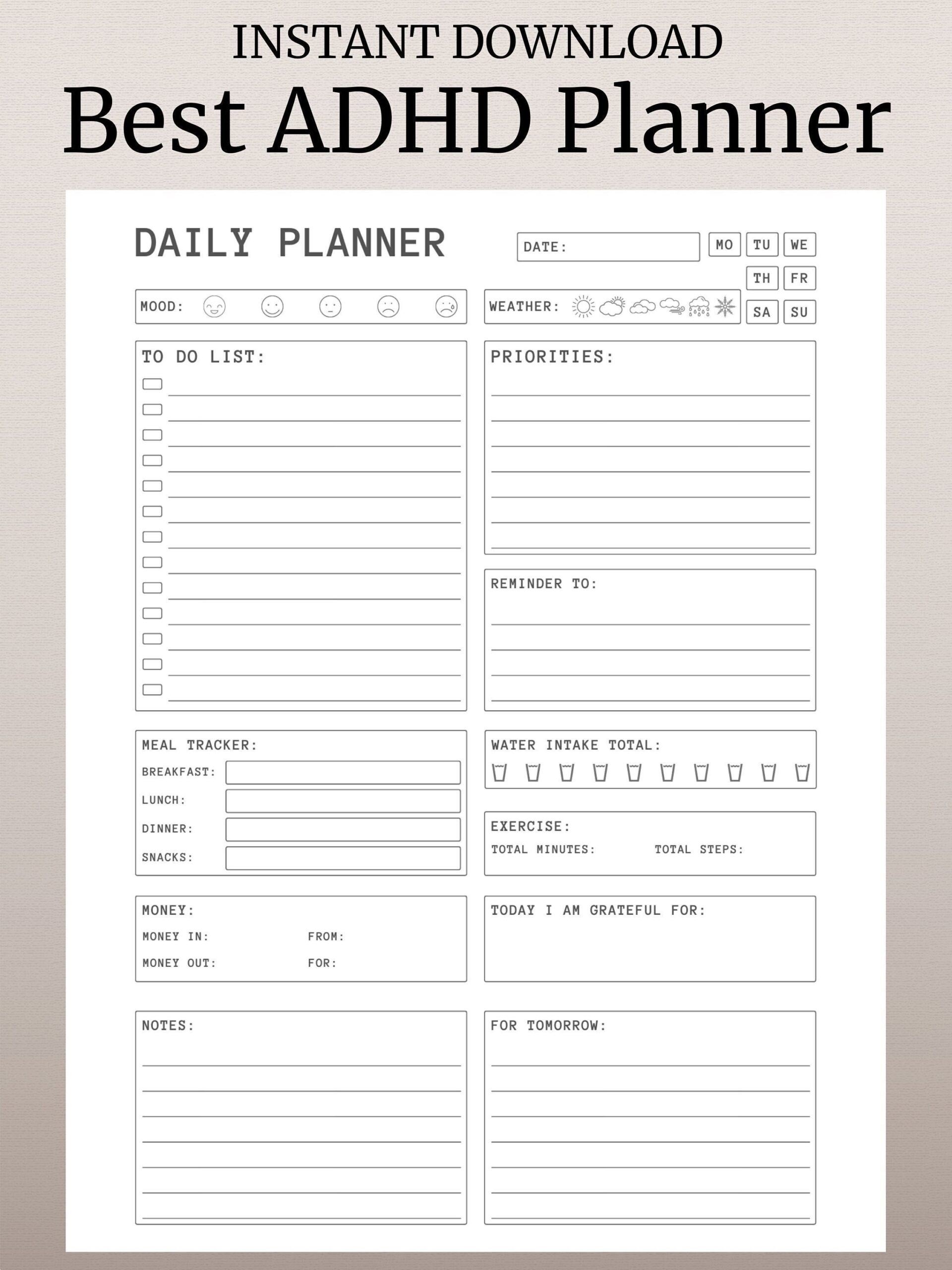 ADHD Daily Planner Printable Hourly Planner Organized Planner ADHD Planner Printable Planner Downloadable Planner Digital Planner Etsy UK