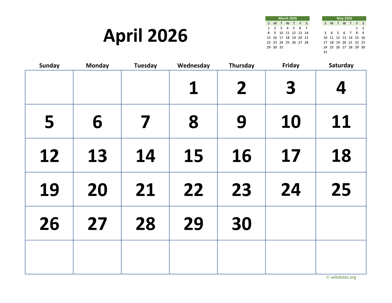 April - May 2026 Calendar