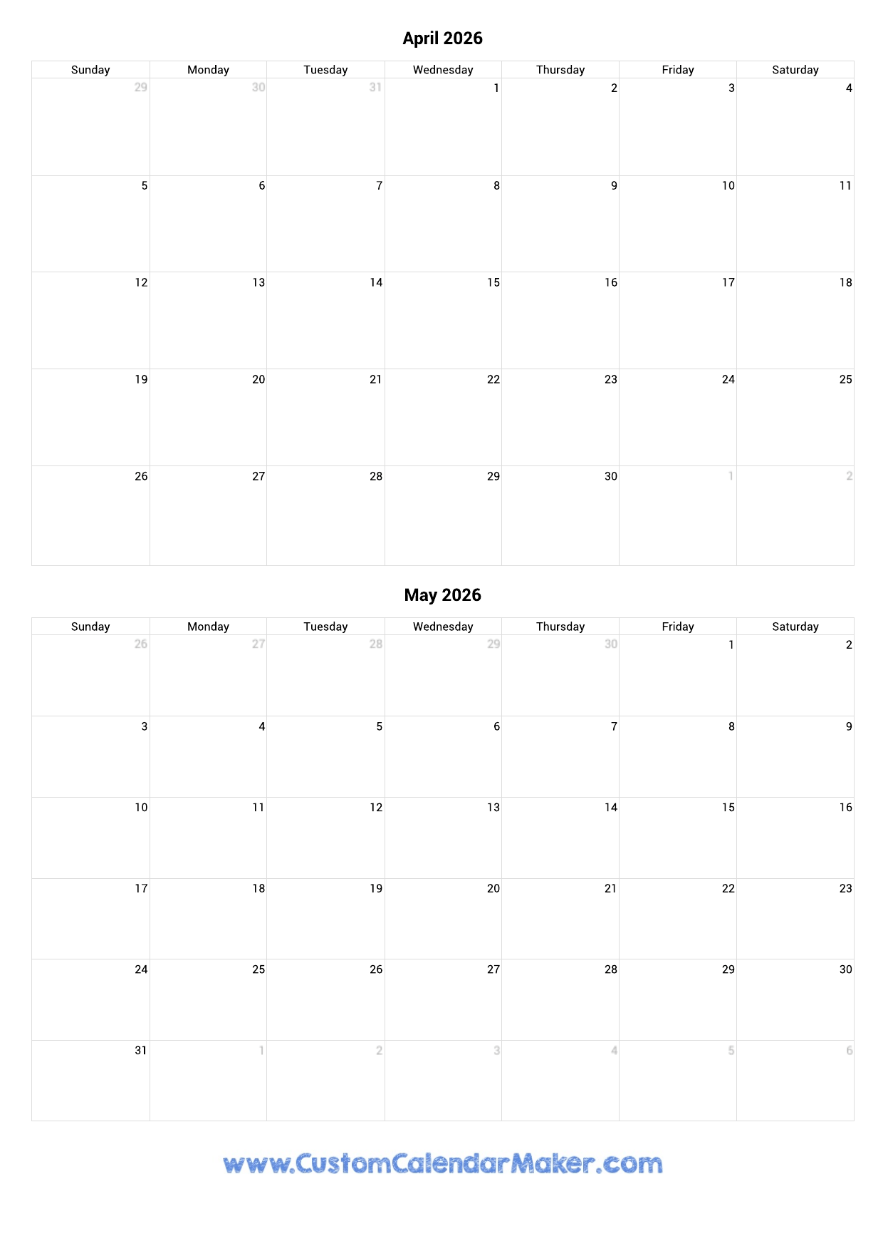 May 2026 To April 2026 Calendar