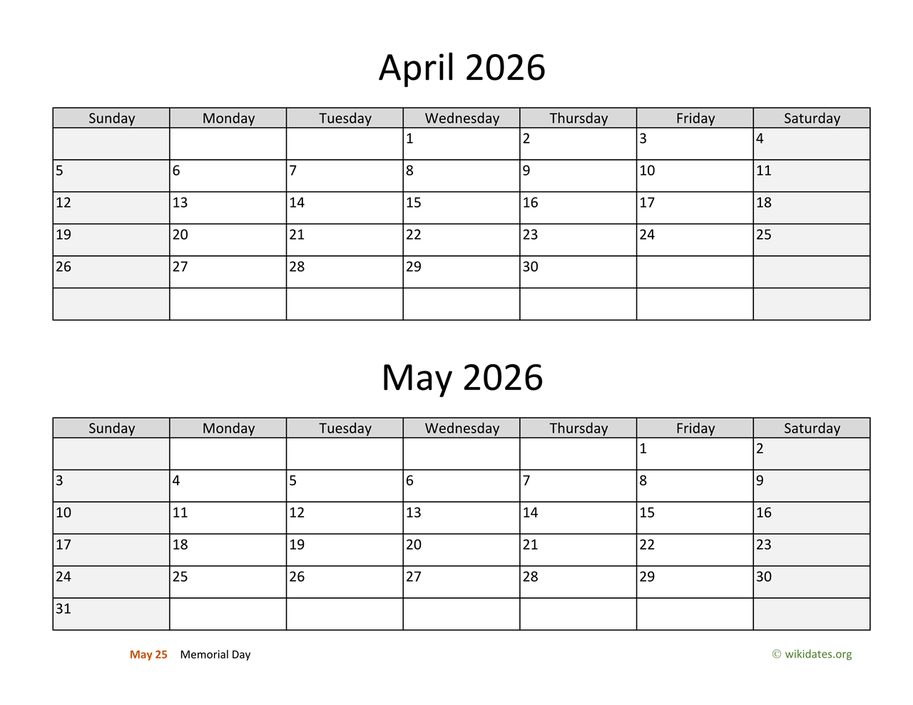 3 Month Calendar 2026 March April May