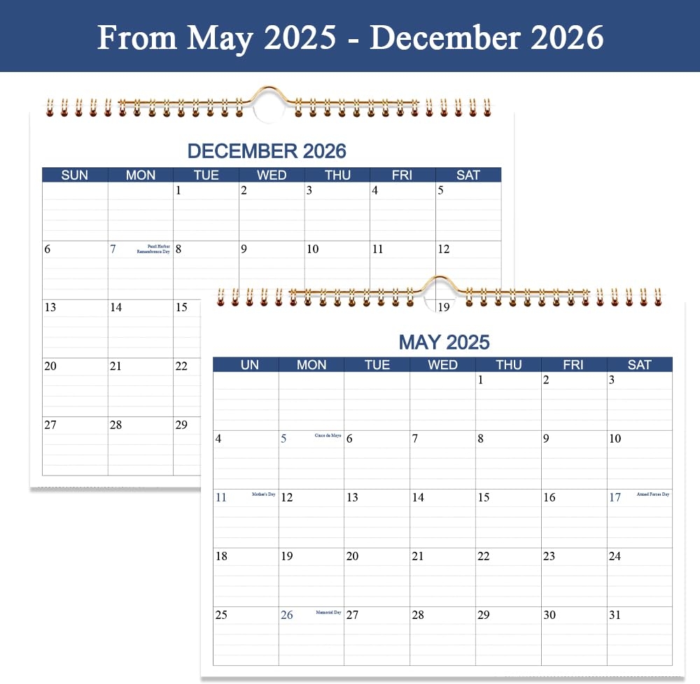 Calendar 2025 2026 Wall Calendar Runs May 2025 To Oct 2026 18 Months Calendar Planner With Thick Paper For Planning And Organizing For Home Or