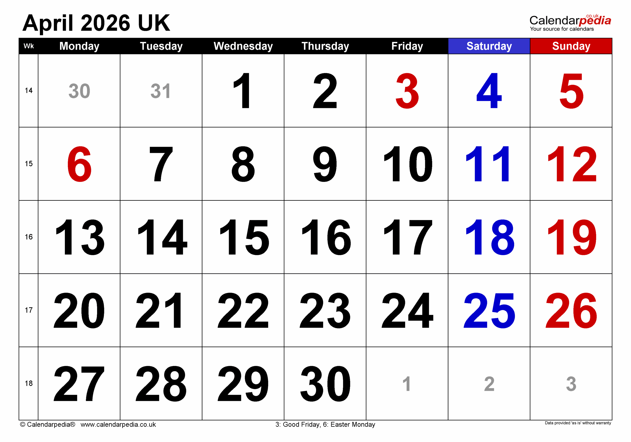April May Calendar 2026 With Holidays