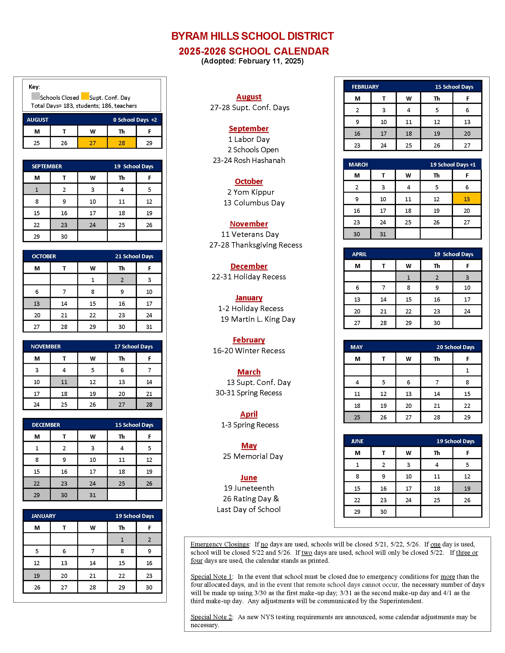 Calendar Byram Hills Central School District