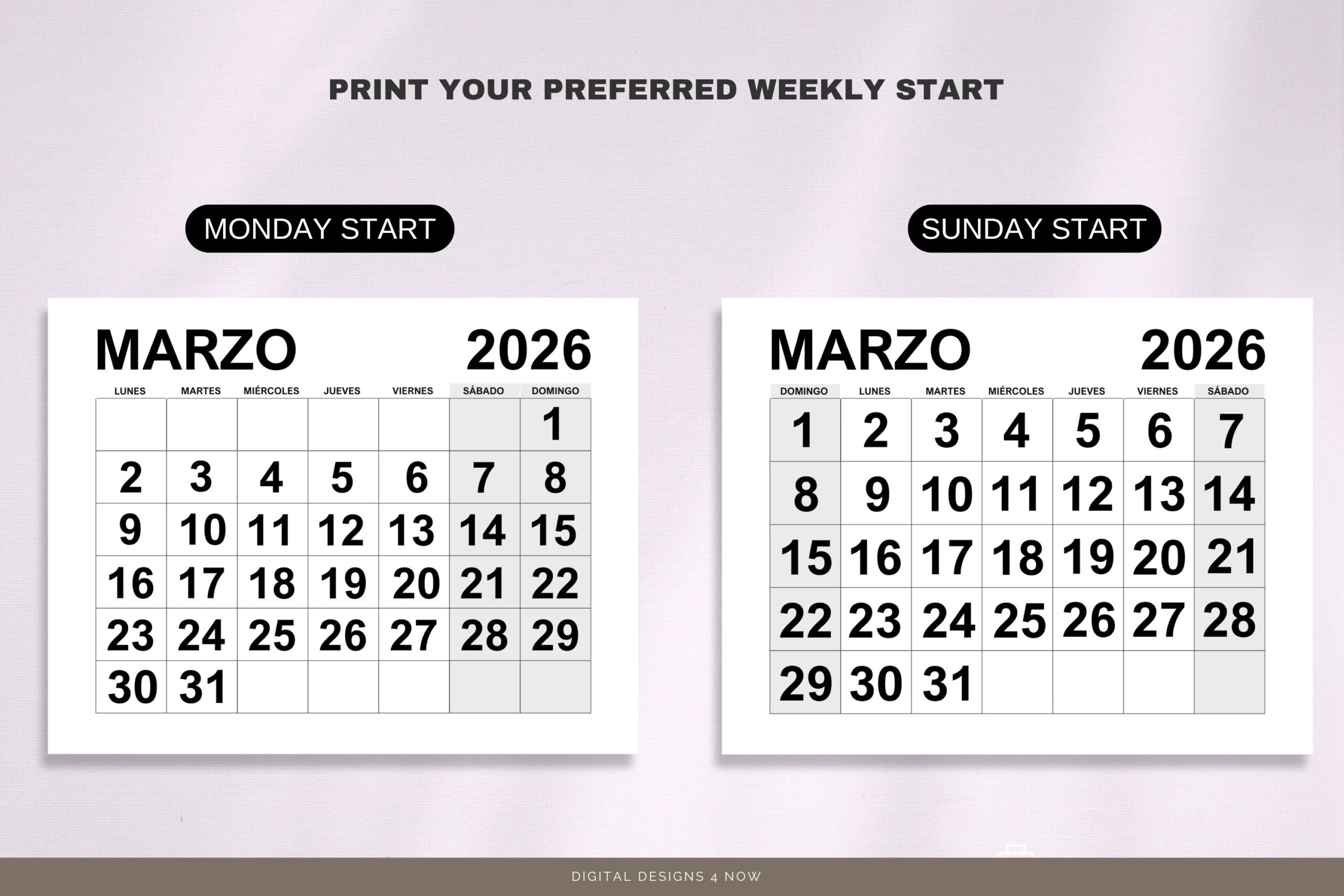 Calendario 2026 En Espa ol Printable 2026 Spanish Calendar 