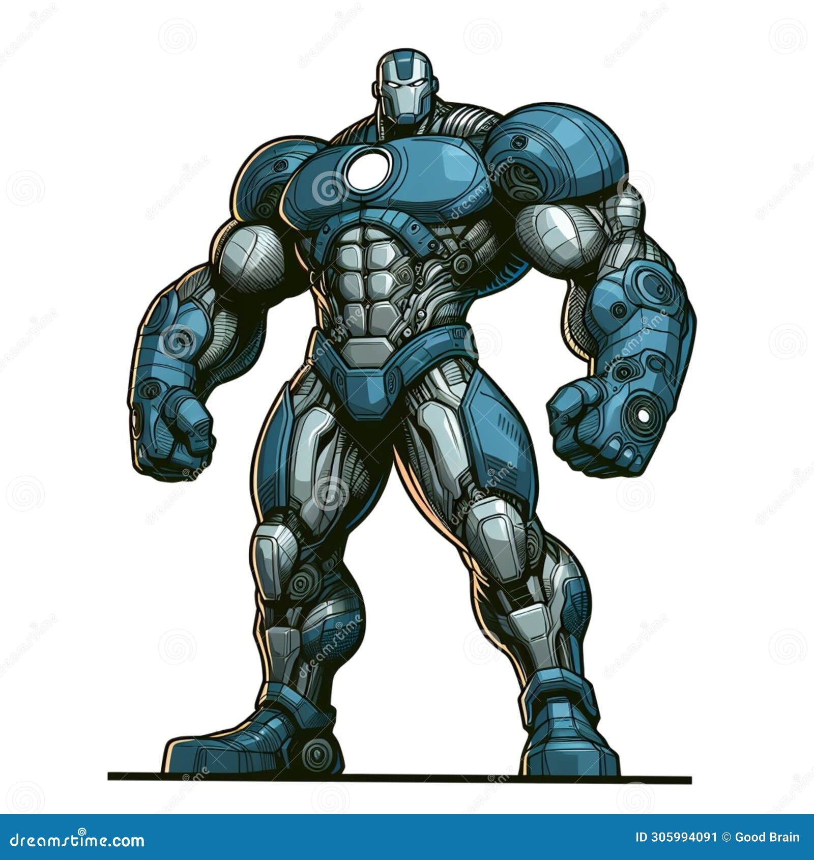 Cartoon Superhero Robot With Horns And A Muscular Body Isolated On A White Background 17 Stock Illustration Illustration Of Face Mechanic 305994091