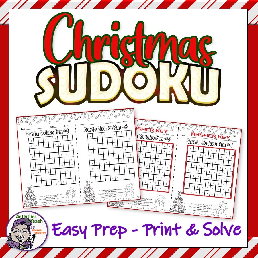 Christmas Holiday Sudoku Math Puzzle Packet