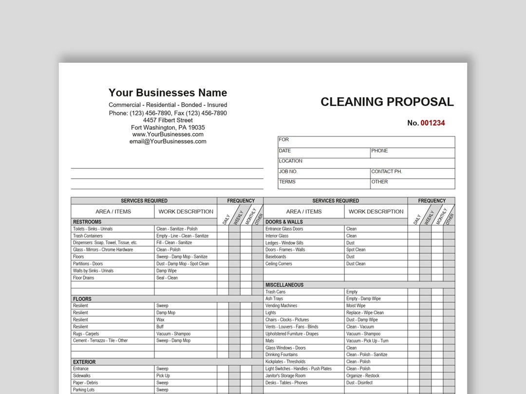 Cleaning Proposal Template Basic Editable Microsoft WORD And Adobe Acrobat PDF Cleaning Service Proposal Etsy Norway