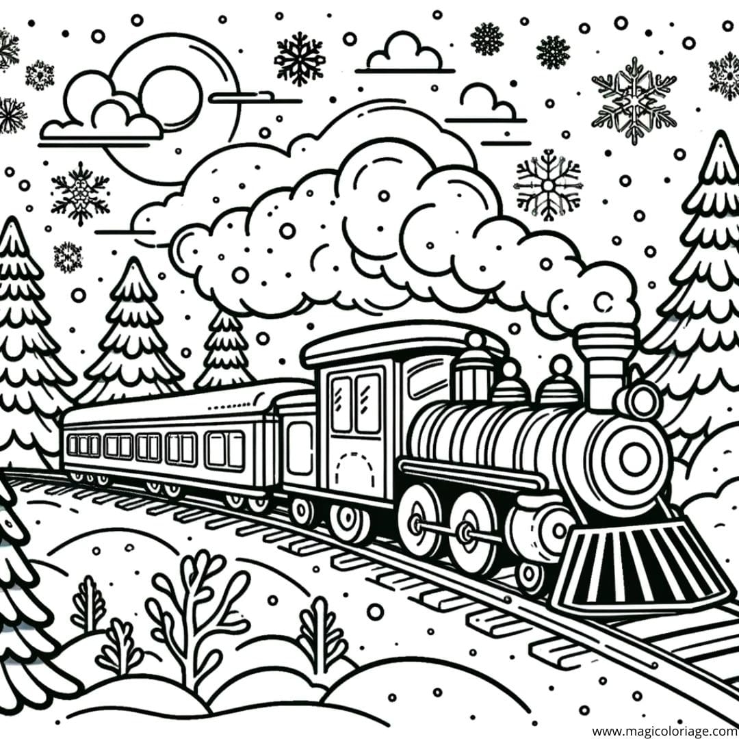 Coloring Page Train Crossing A Winter Landscape Free Drawing