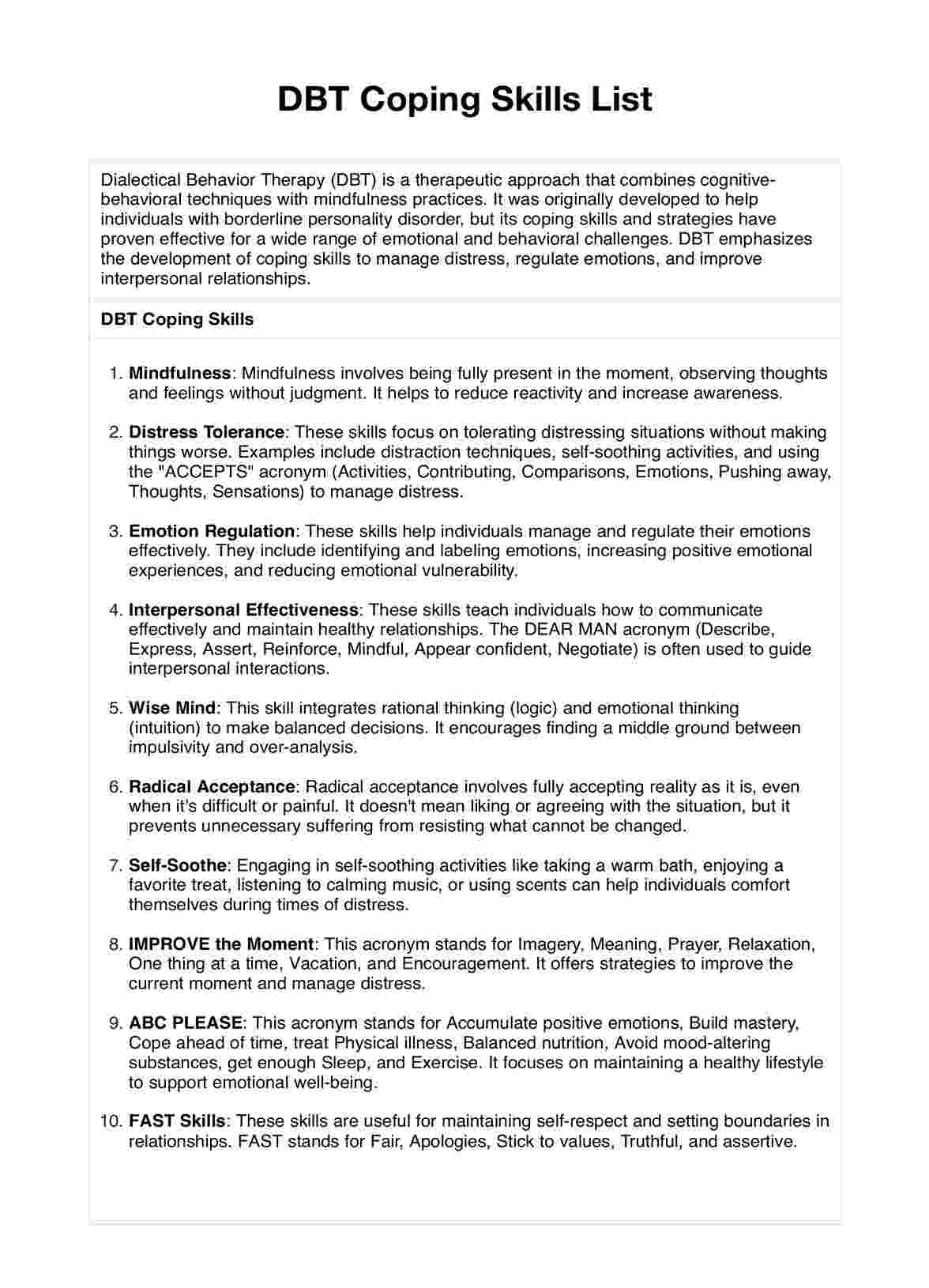 Free Printable Coping Skills Lists