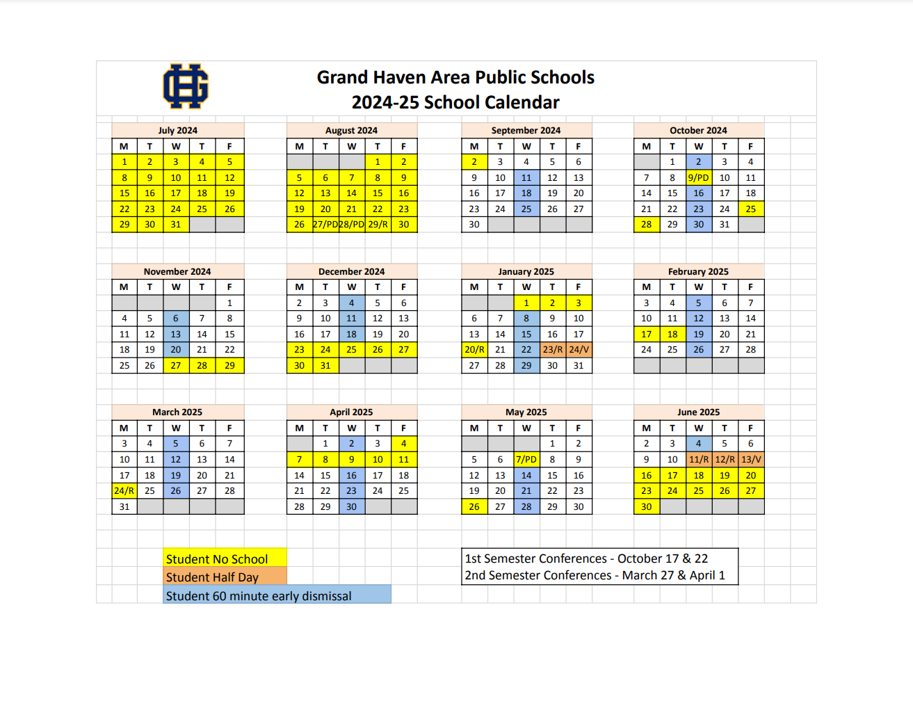 District Calendars Our District Grand Haven Area Public Schools