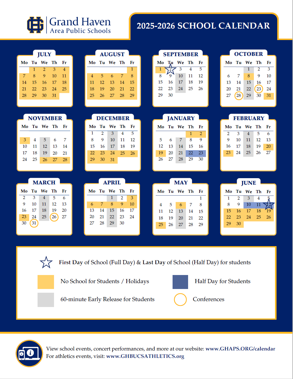 District Calendars Our District Grand Haven Area Public Schools