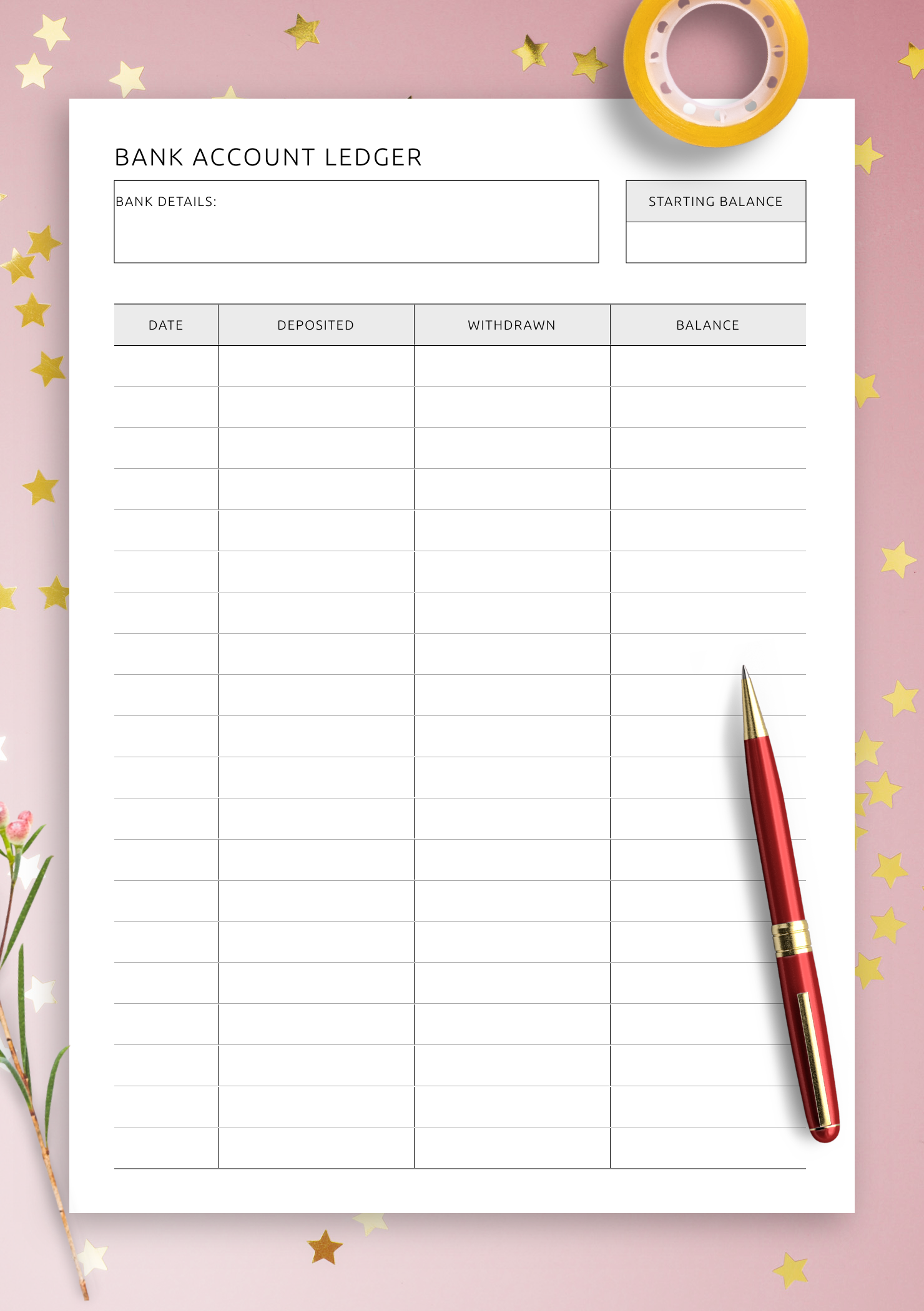 Download Bank Account Ledger Printable PDF Or Digital For 