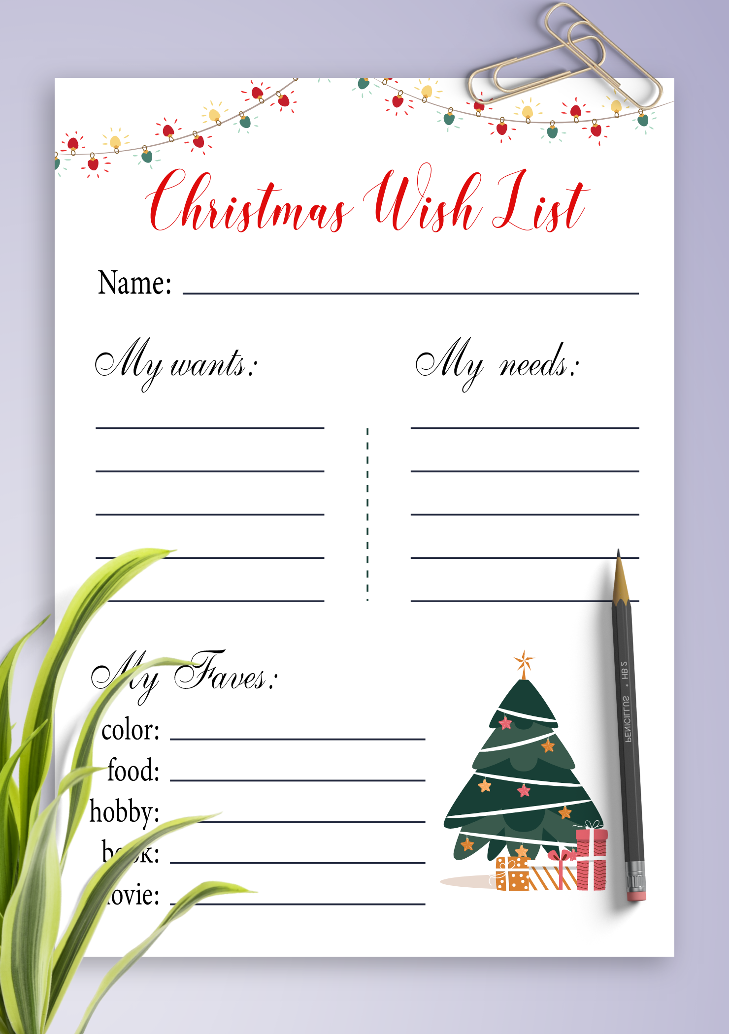 Free Printable Christmas Wish List Template