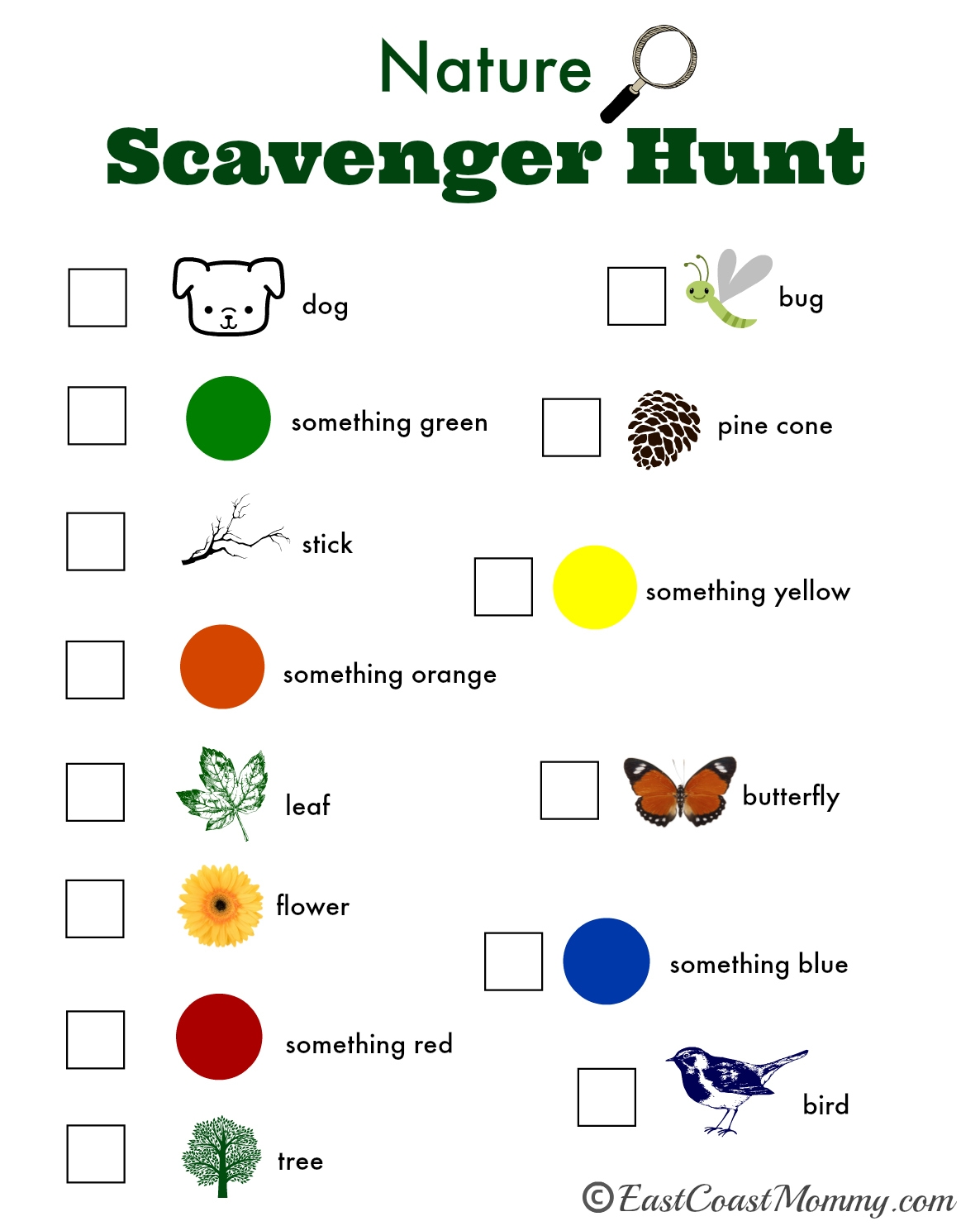 Nature Scavenger Hunt Free Printable