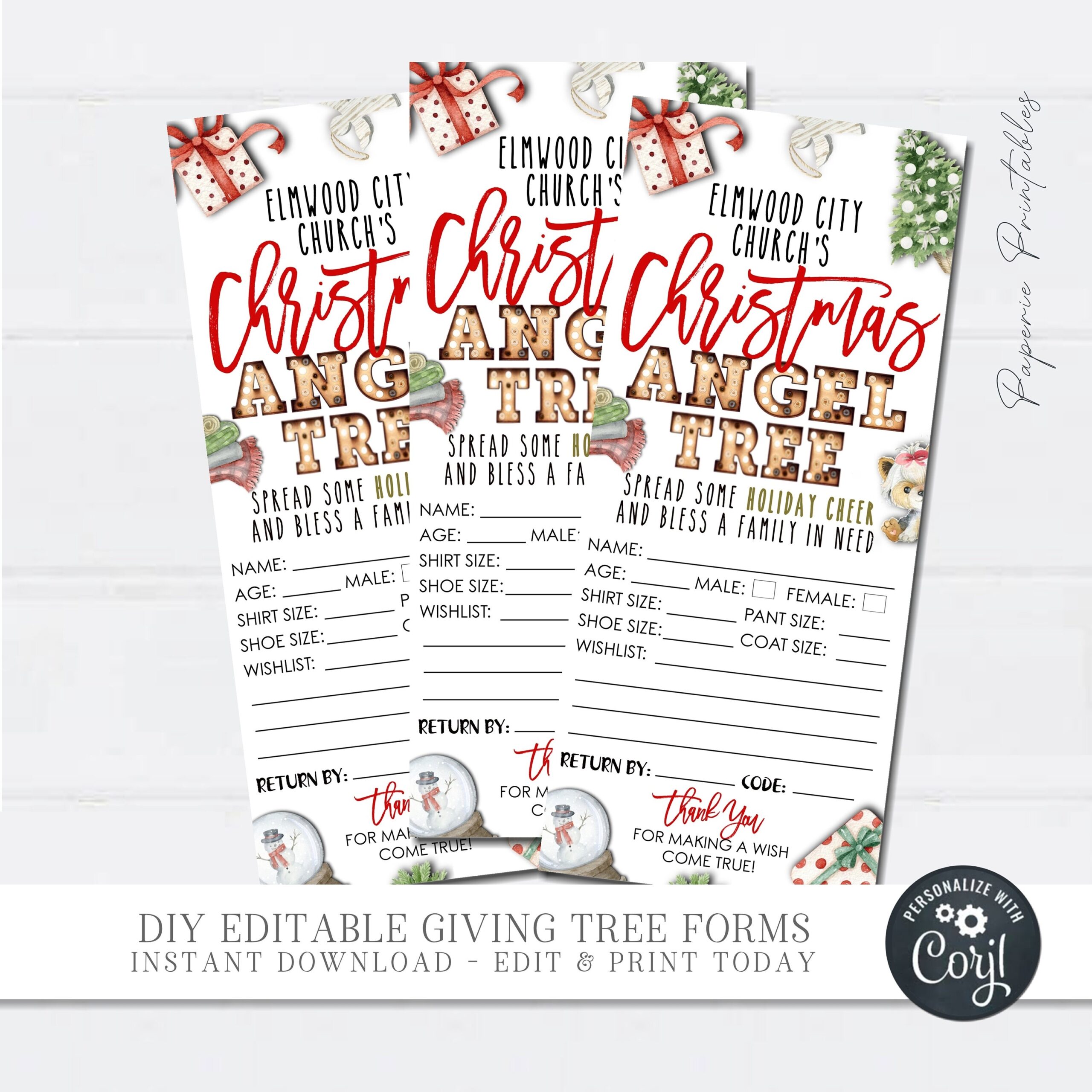 EDITABLE Angel Tree Gift Tags Christmas Angel Tree Fundraiser 