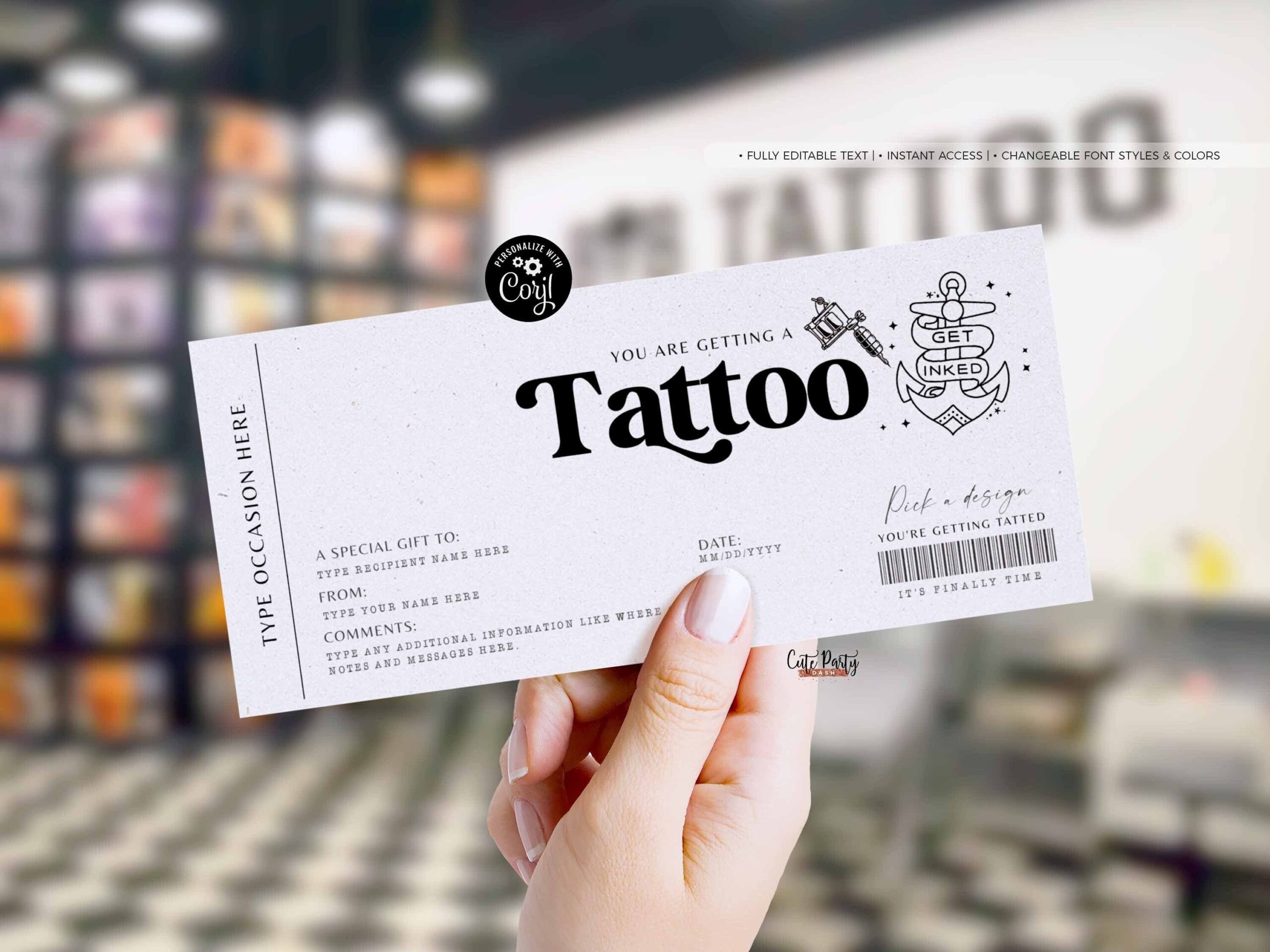 EDITABLE Minimalist Tattoo Gift Voucher Template Tattoo Gift Idea Printable Tattoo Gift Certificate Birthday Gift Ticket INSTANT DOWNLOAD Etsy
