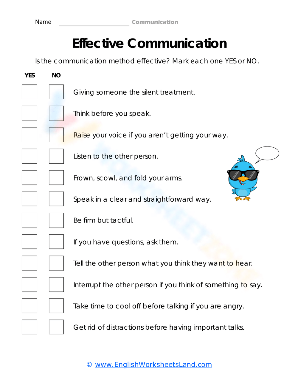 Free Printable Communication Skills Worksheets