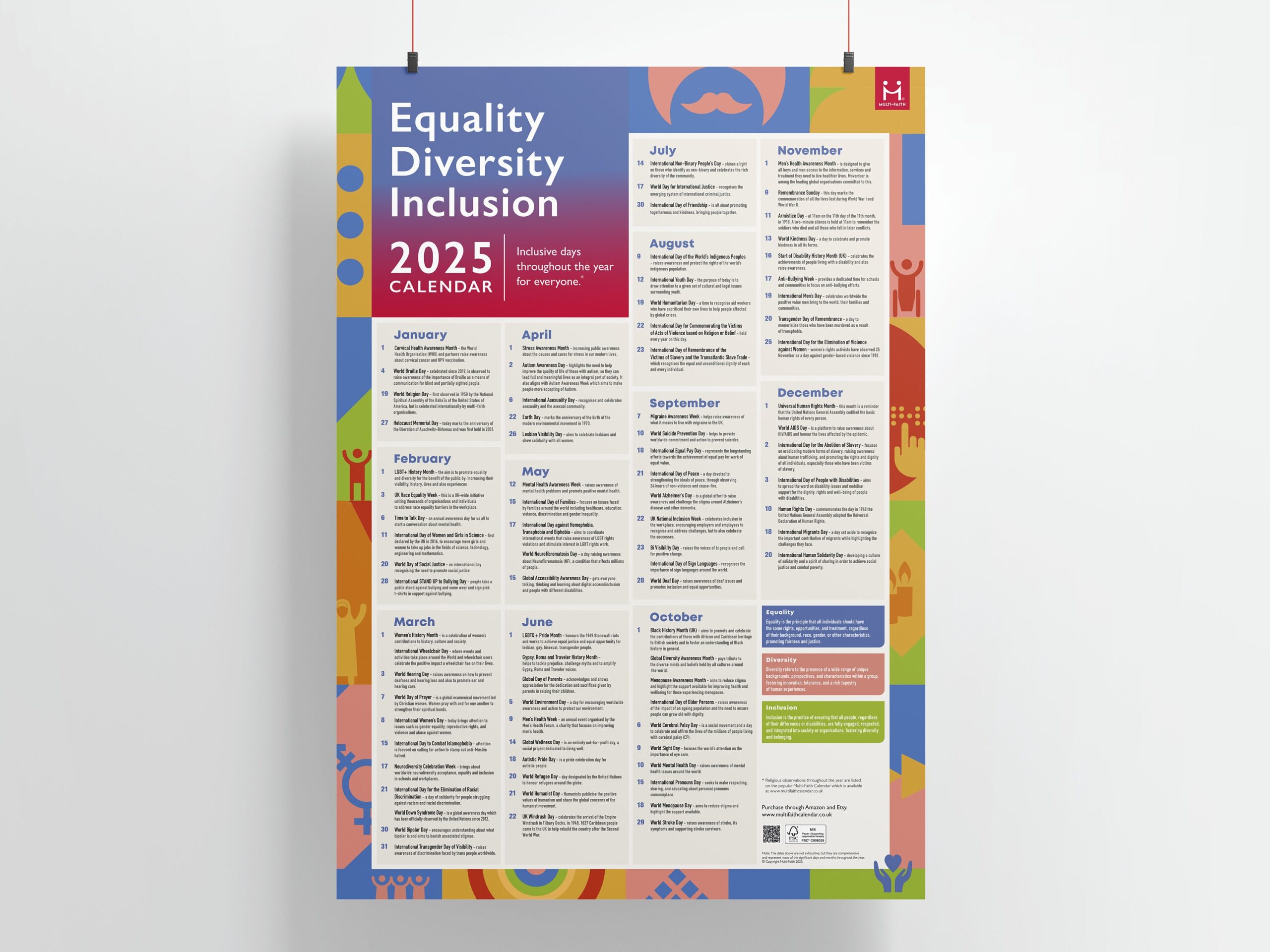 Equality Diversity Inclusion EDI Calendar 2025 A2 Poster Planner Etsy UK