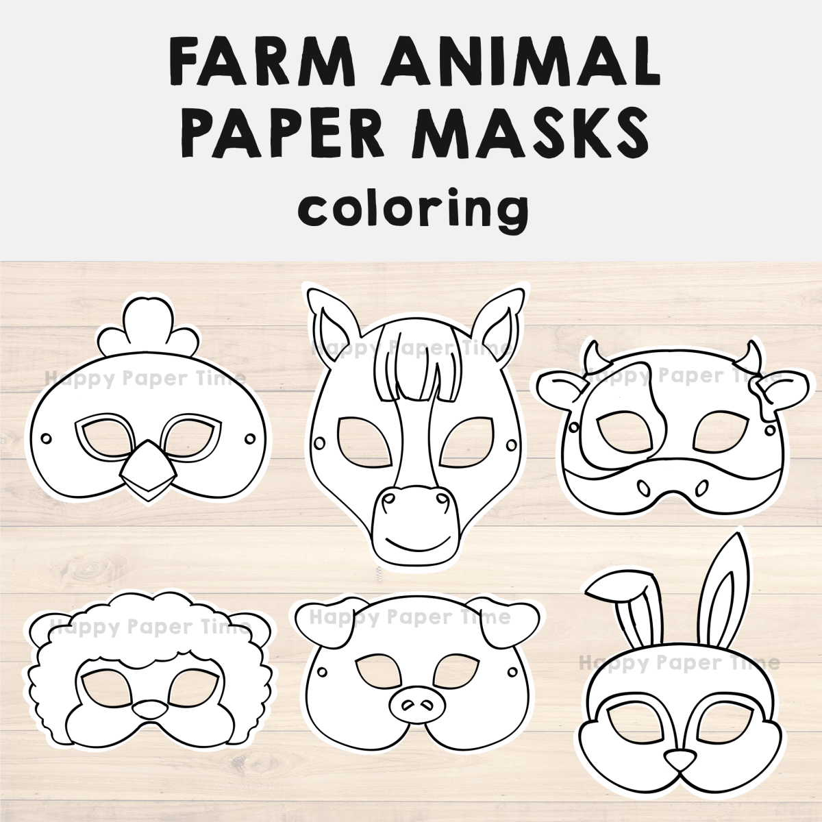 Farm Animal Paper Masks Printable Coloring Craft Activity Costume Template