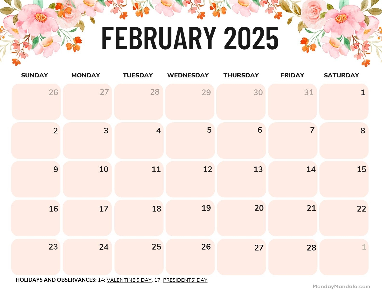 February 2025 Free Printable Calendar