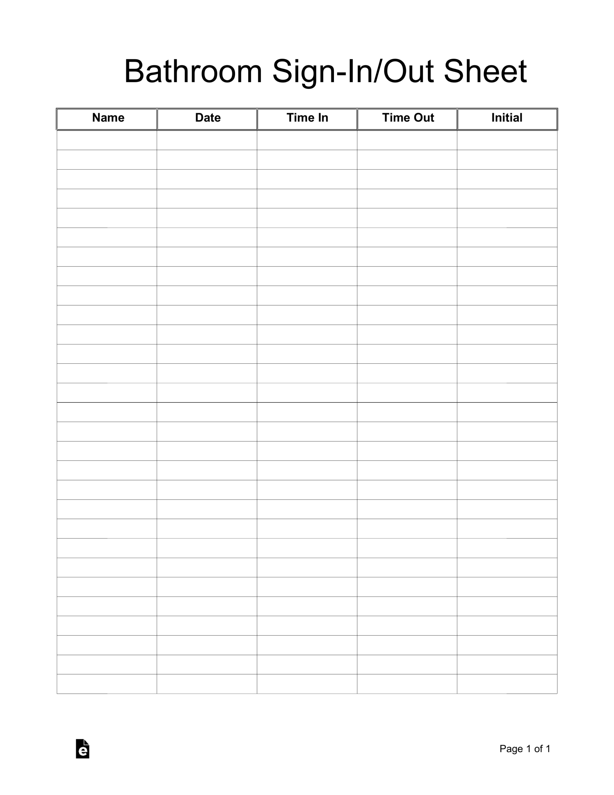Free Bathroom Cleaning Sign in out Sheet Template PDF Word 
