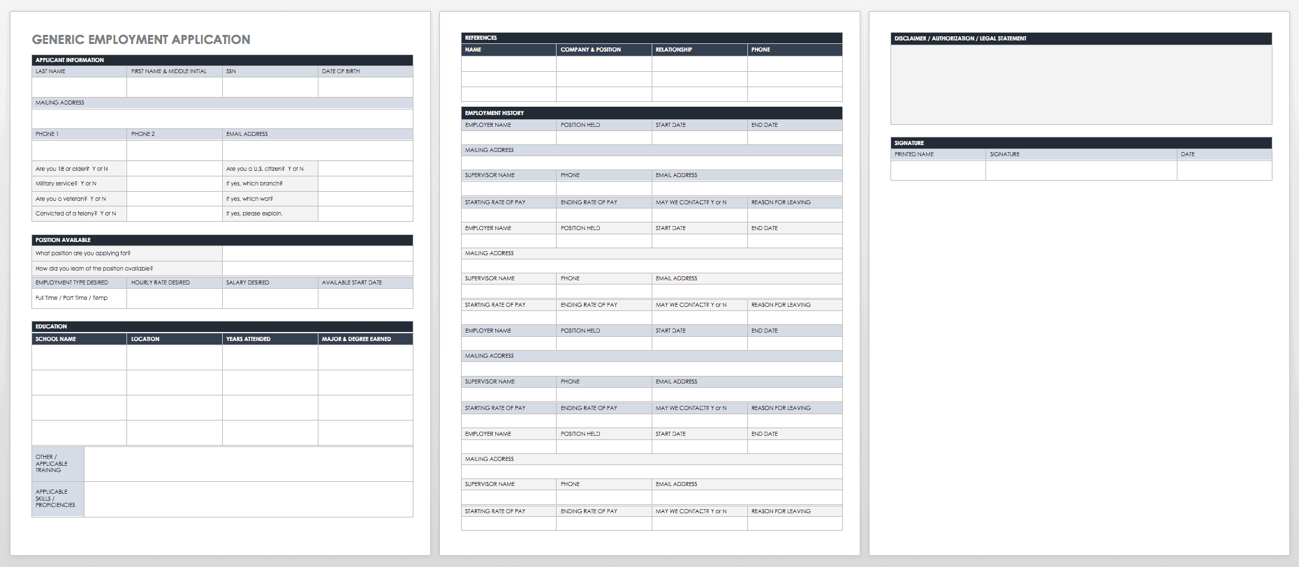 Free Employment Applications Printable