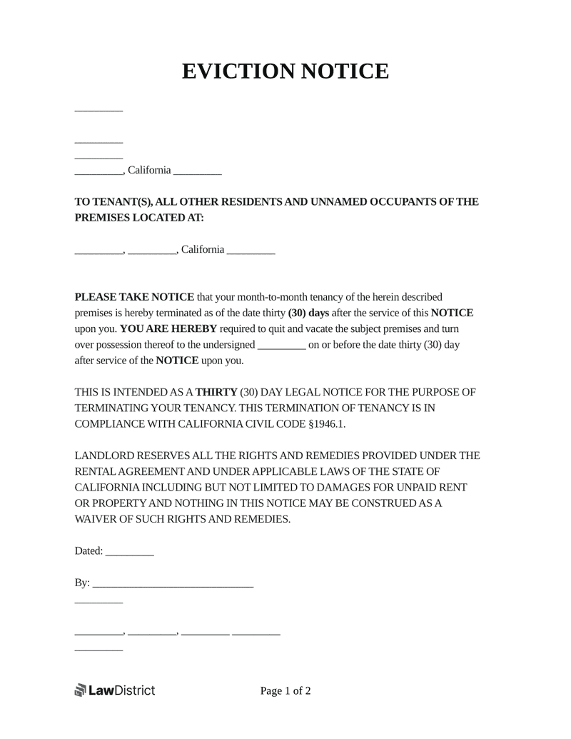 Printable Free Blank Eviction Notice Pdf