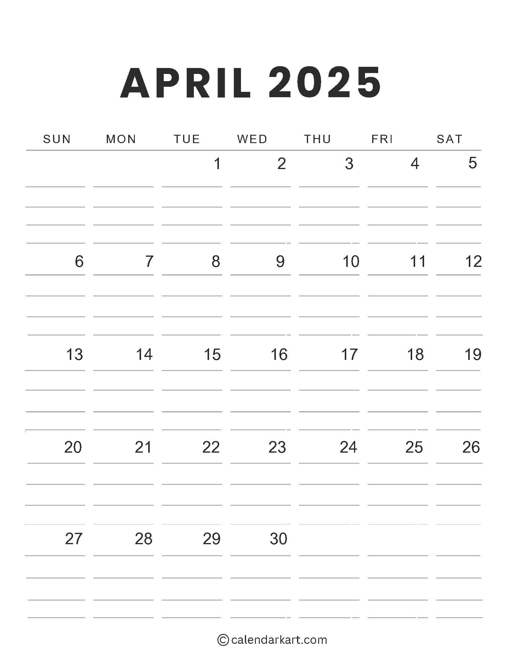 Free Printable April 2025 Calendars 30 Free Printable PDF