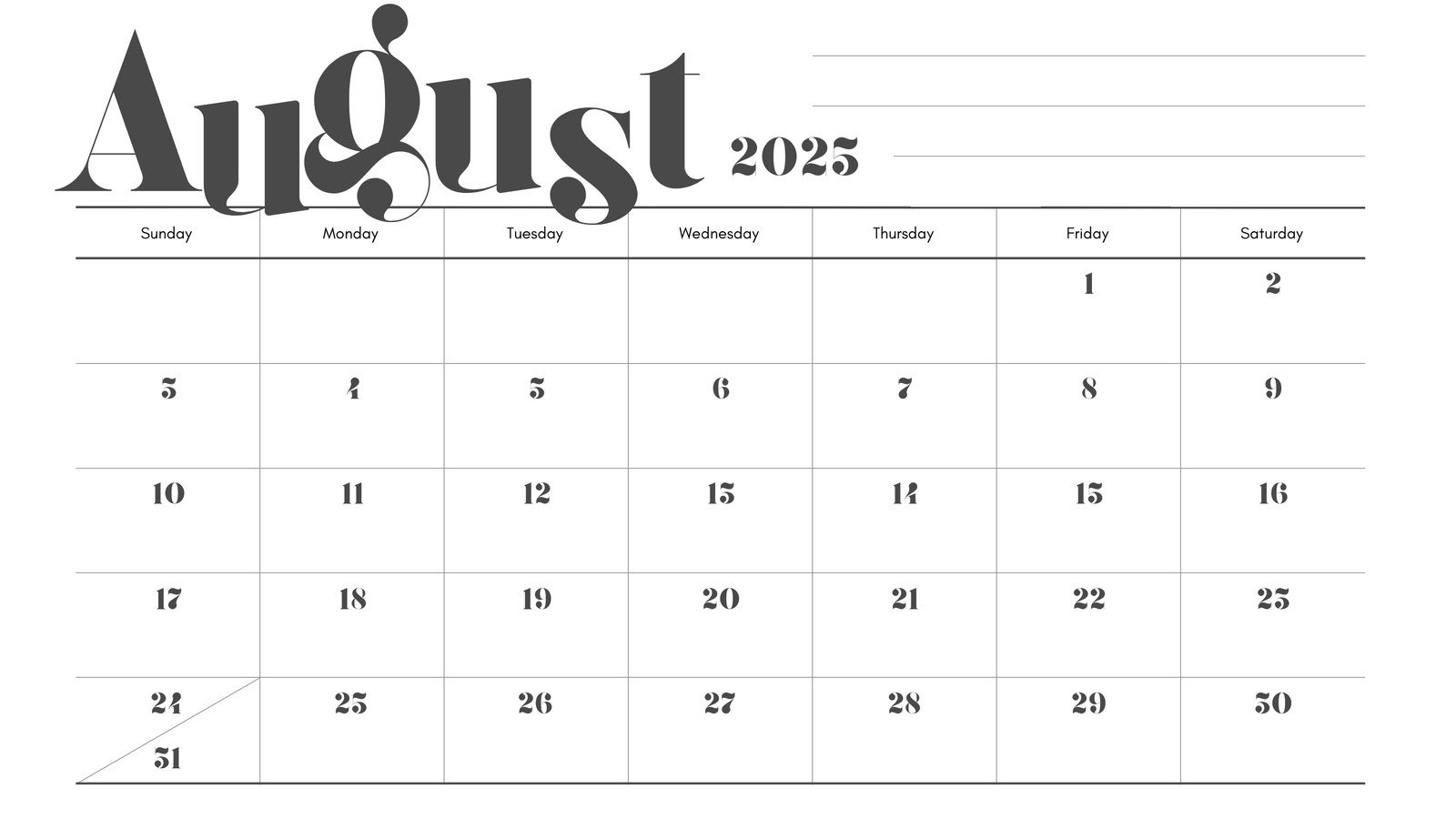 Free Printable August 2025 Calendar Templates Canva