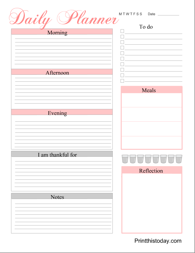 Free Printable Daily Planner Pages Templates Worksheets Library