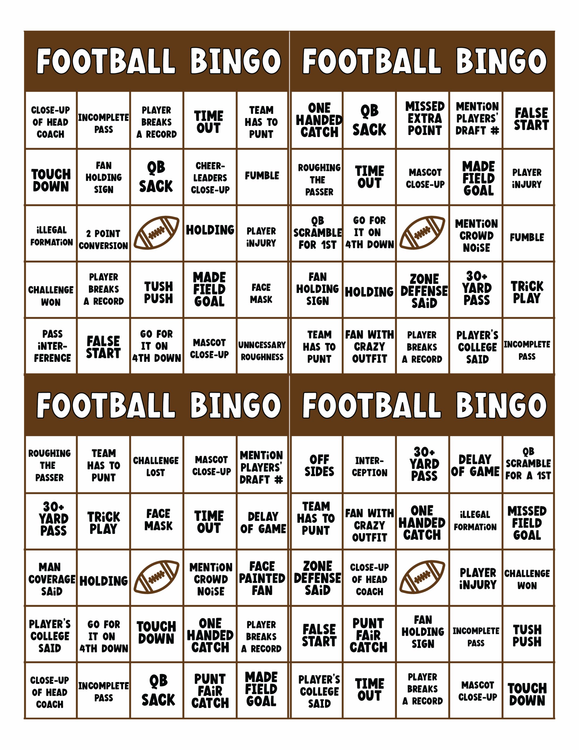 Free Printable Football Bingo Cards Play Party Plan