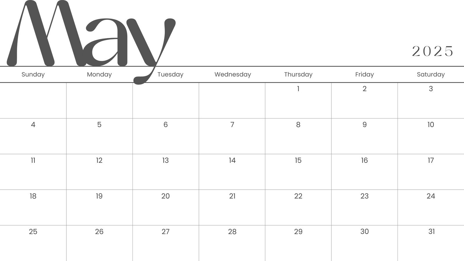 Calendar May 2026 Editable