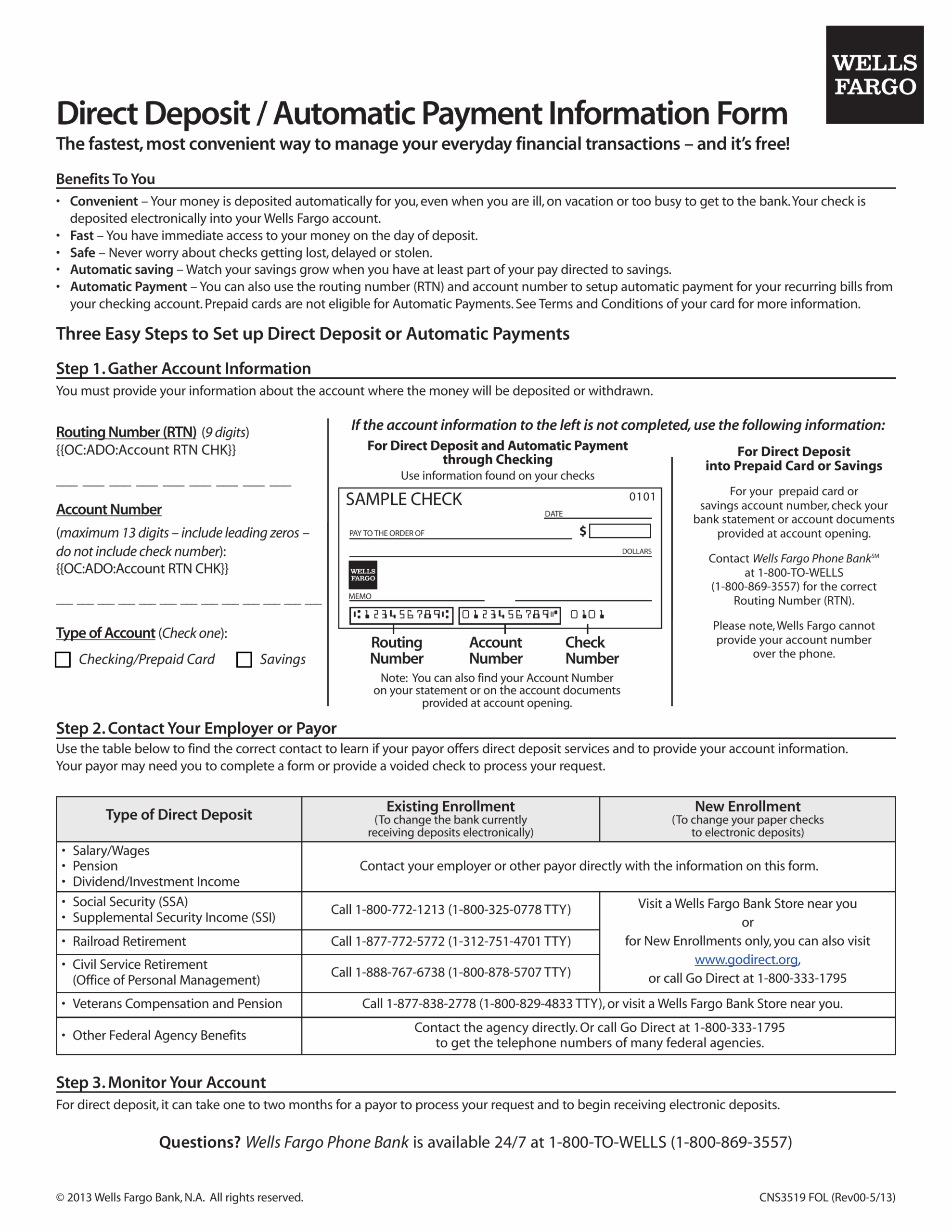 Free Printable Direct Deposit Form